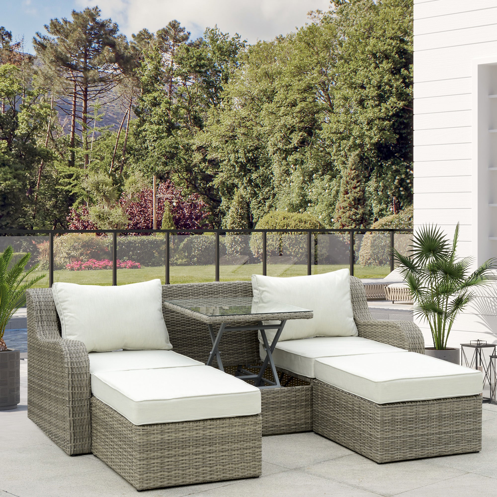 Outsunny Gartenmöbelset 3-tlg. mit ausklappbarem Beistelltisch Aluminium