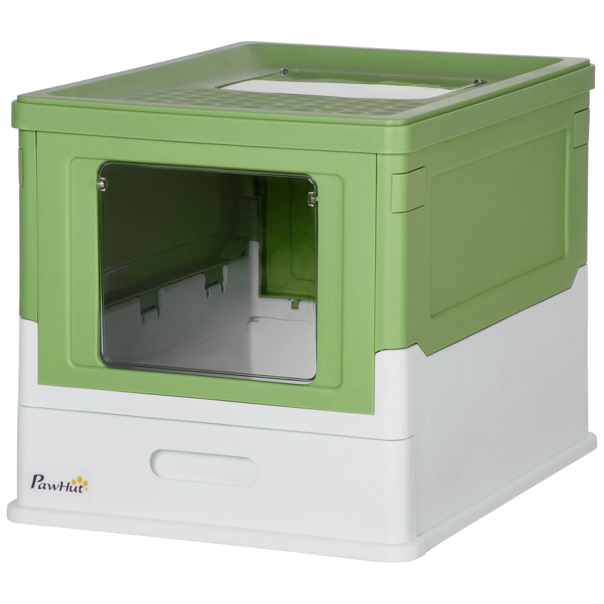 PawHut Katzentoilette, klappbar, 2 Türen, Streuschaufel, 47,5x35,5x36,7cm, Weiß/Grün
