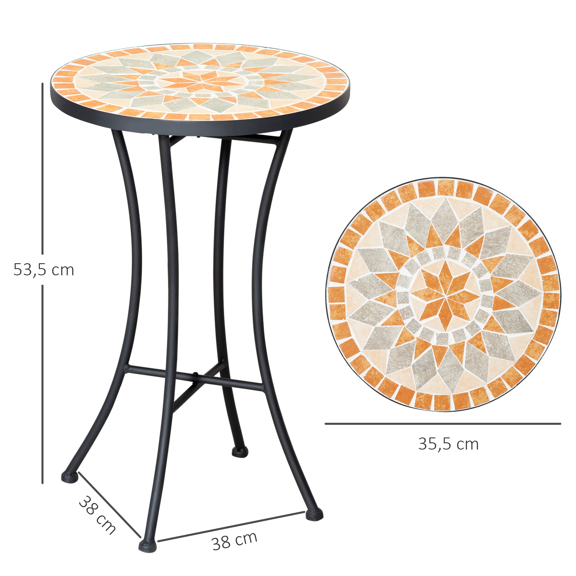 Outsunny Beistelltisch Gartentisch Ø35,5cm Rund wetterfest im Mesh-Stil Balkontisch mit Mosaik-Muster Metall Campingtisch Kaffeetisch für Wohnzimmer Büro Outdoor Indoor Gelb+Grau