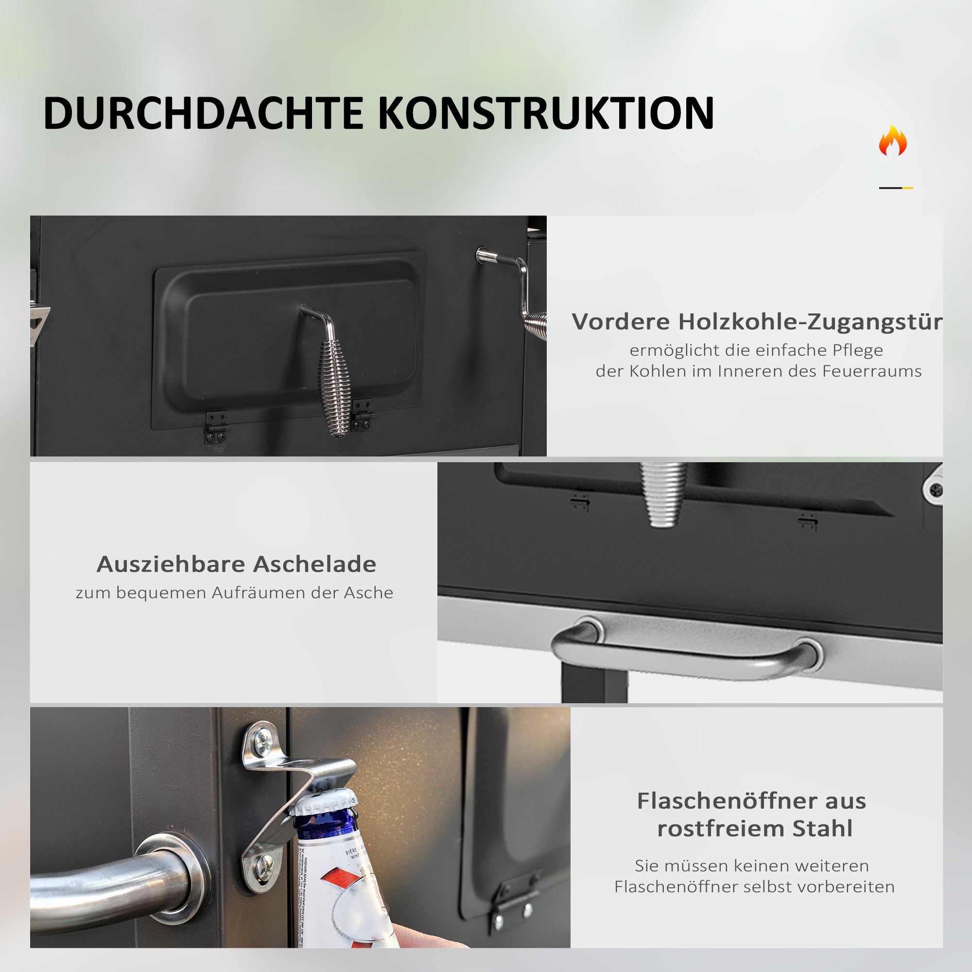 Outsunny Holzkohlegrill Smoker BBQ-Smoker, 1 Ablage, 1 Handtuchhalter, 2 Grillroste, 113 cm x 65 cm x 108 cm, Schwarz