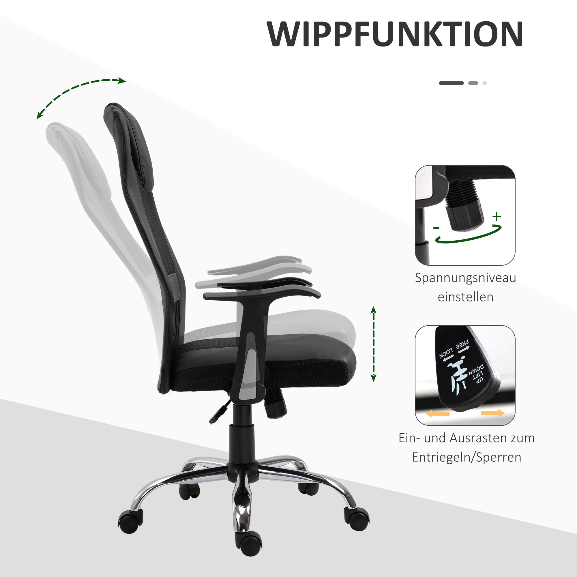 Vinsetto Bürostuhl Drehstuhl höhenverstellbar Chefsessel Schreibtischstuhl ergonomisch PU schwarz 66 x 73 x 108-118 cm