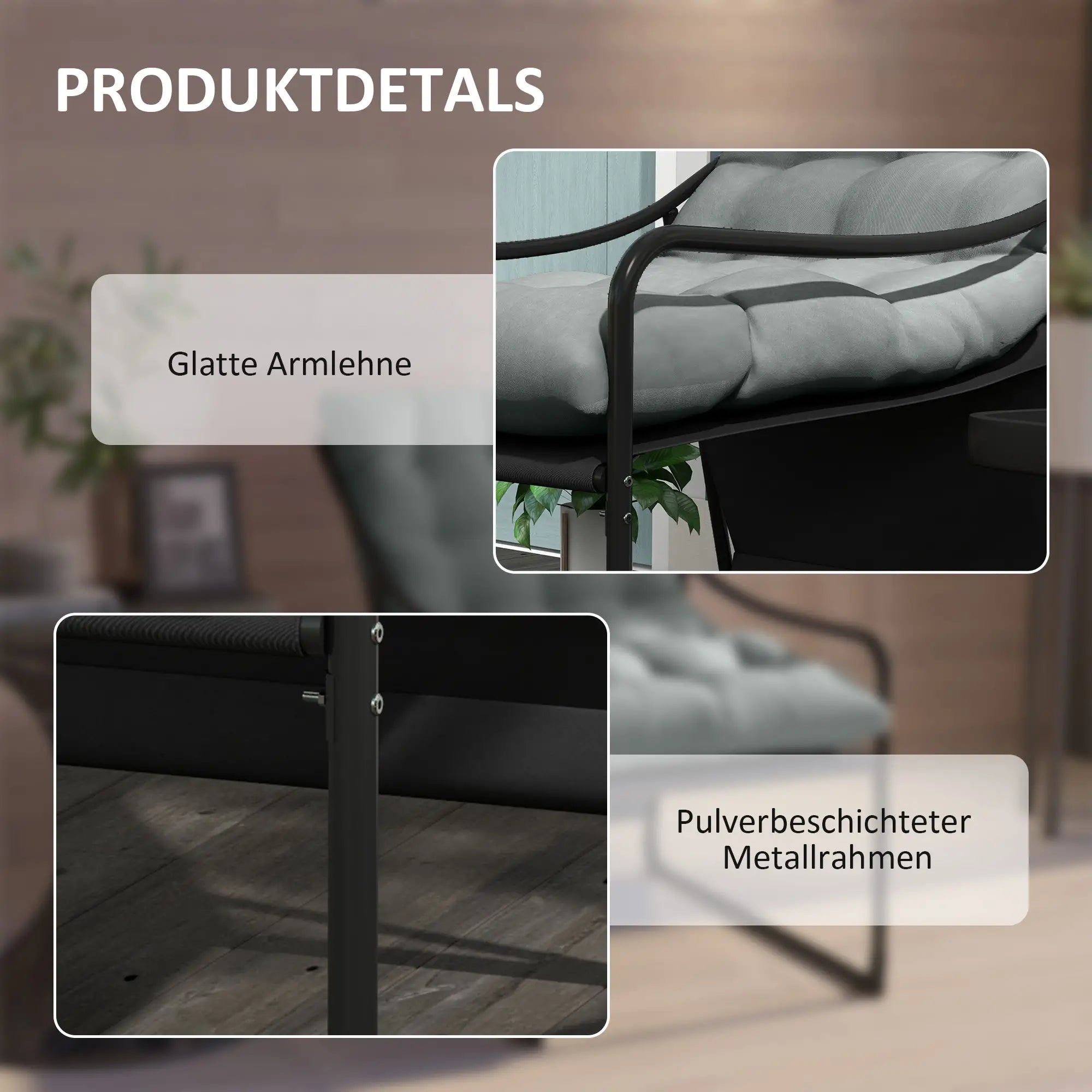 Bequemer Gartensessel mit Kissen & Armlehne, Grau