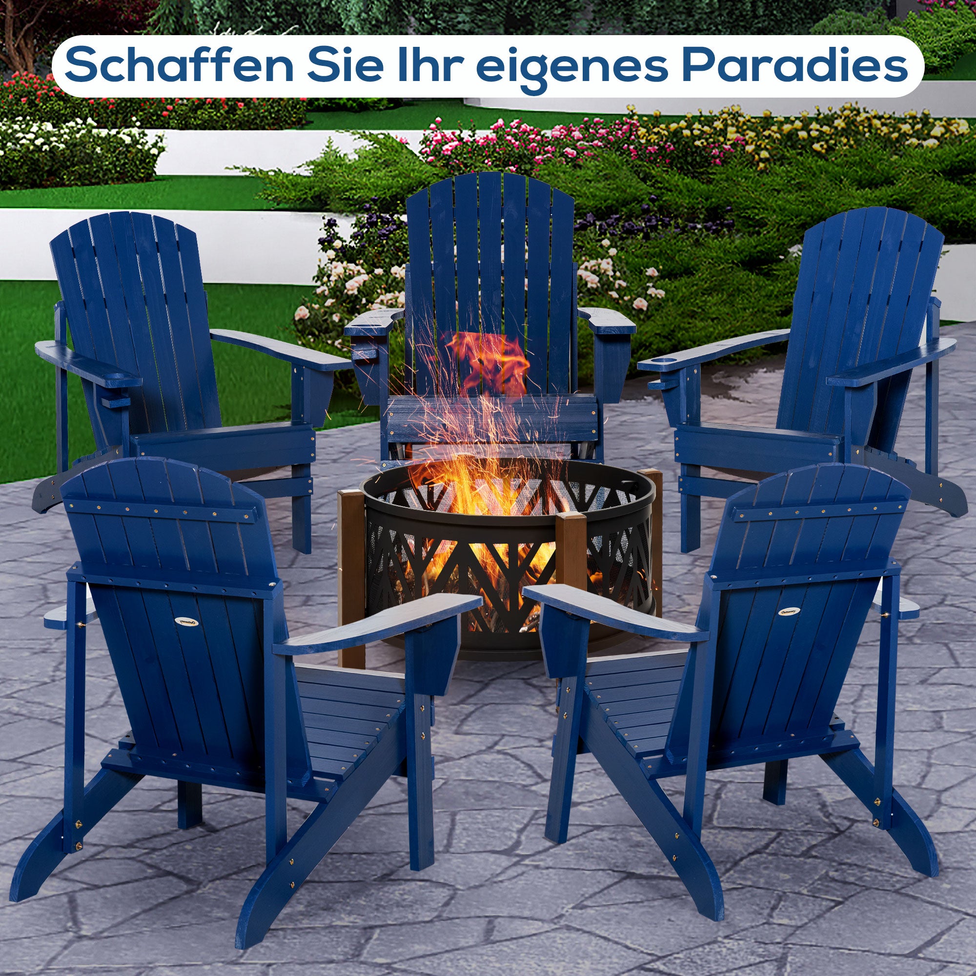 Outsunny Andirondack-Gartenstuhl Gartenstuhl Liegestuhl, verstellbare Rückenlehne, 72B x 94T x 93H cm, Blau