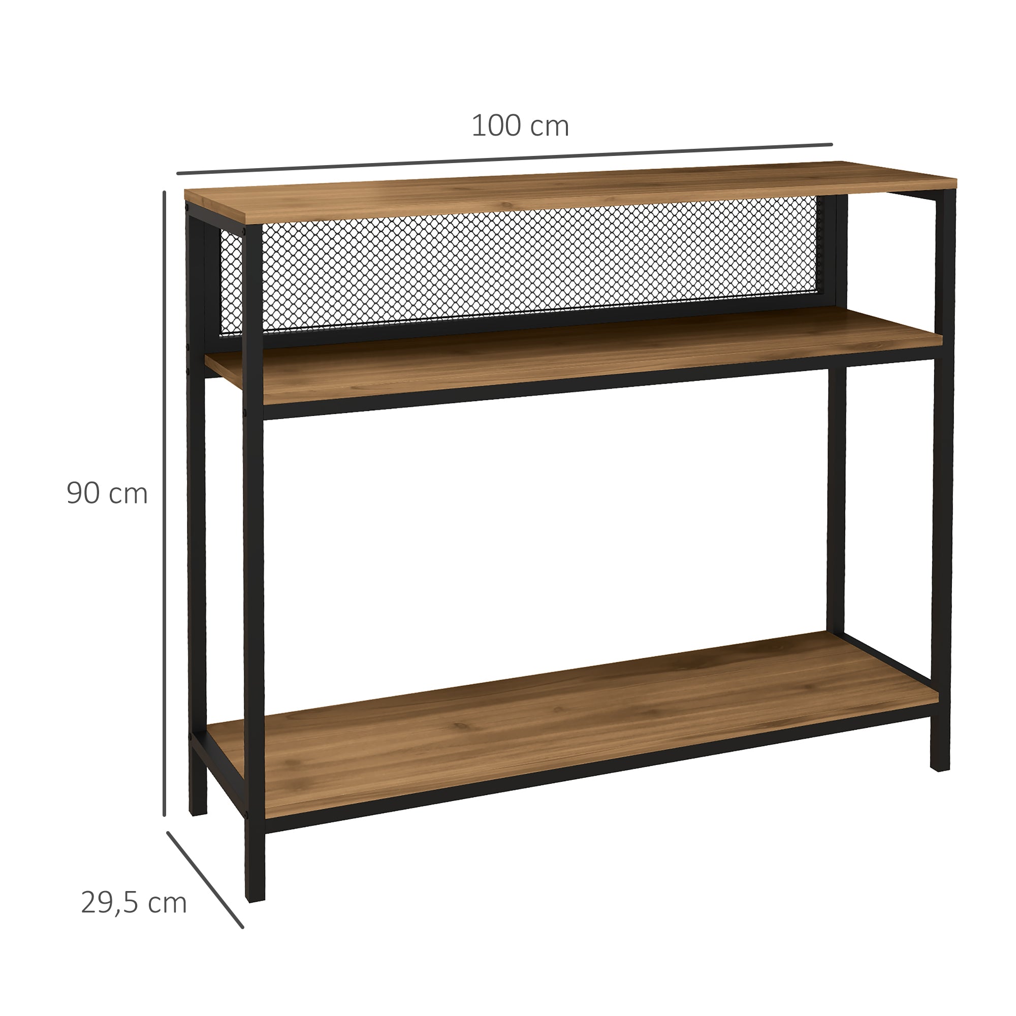 HOMCOM Sideboard Konsolentisch Flurregal, Industriedesign, 100 cm x 29,5 cm x 90 cm, Braun + Schwarz