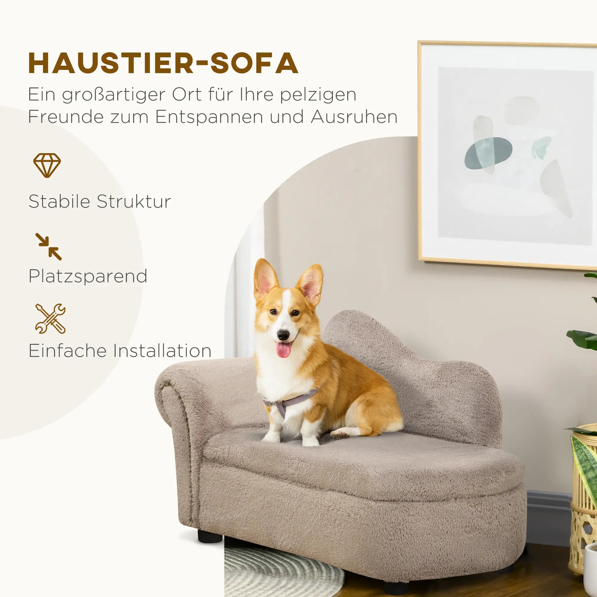 PawHut Haustiersofa mit Stauraum, robustem Bezug – Beige, 80×40×46?cm