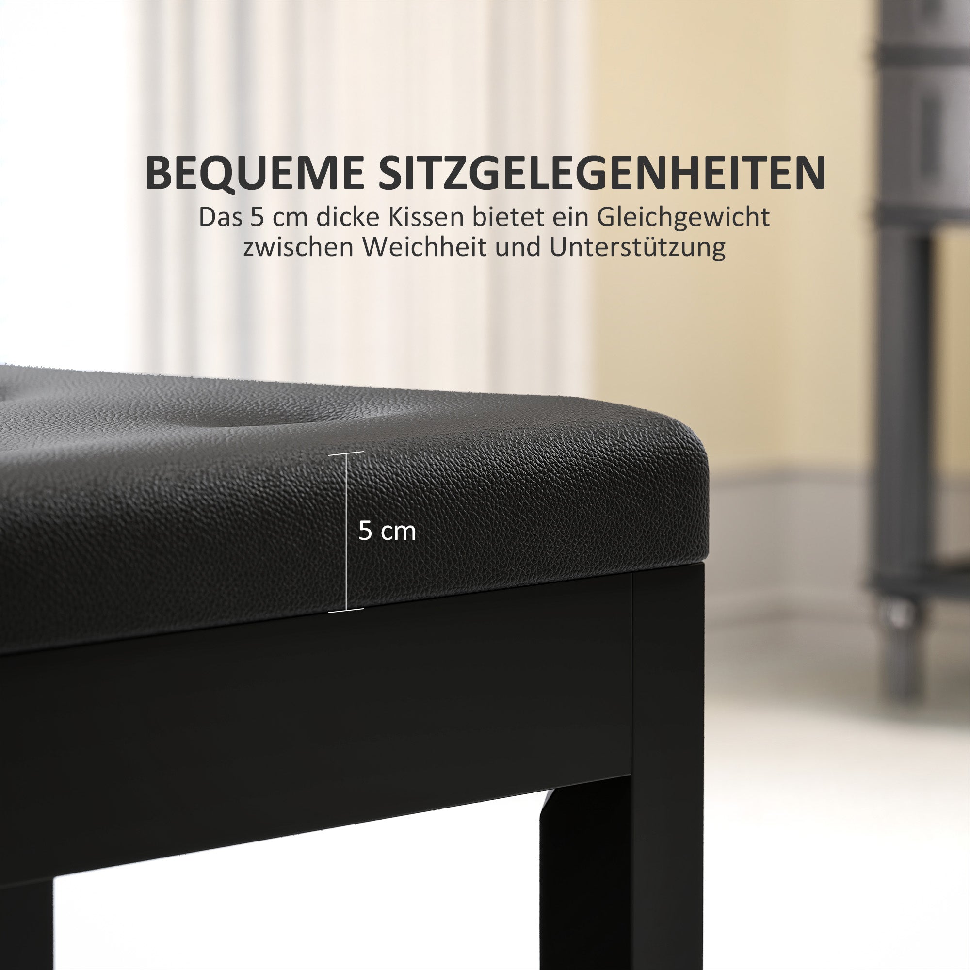 HOMCOM Klavierbank, Kunstlederbezug, gesteppte Knöpfe, Stauraum, Holzbeine, Schwarz