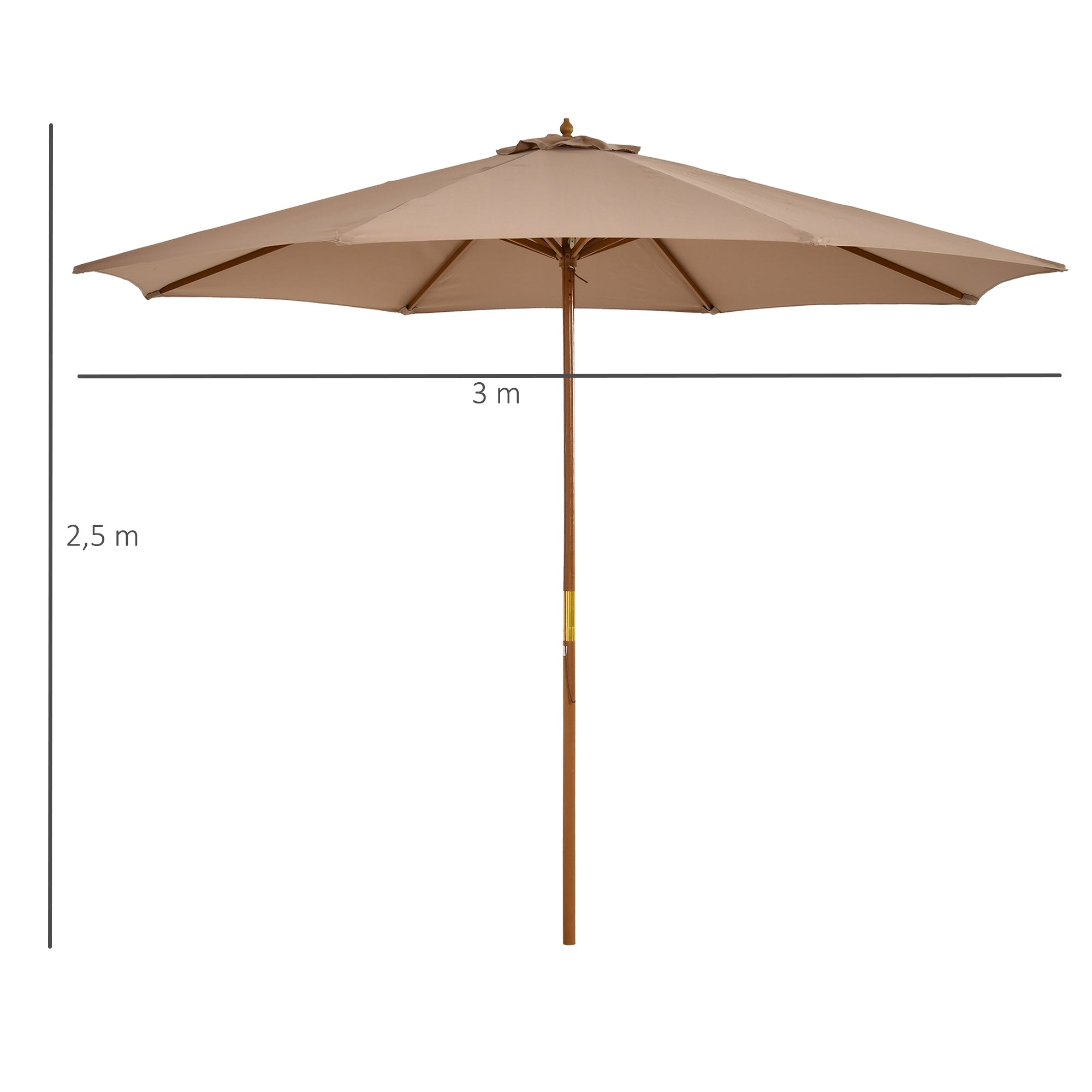 Outsunny Sonnenschirm Ø 300 cm, Sonnenschirm mit UV Schutz Balkonschirm aus Holz Strandschirm stabil Marktschirm Sonnenschutz für Strand Terrasse Garten, Khaki