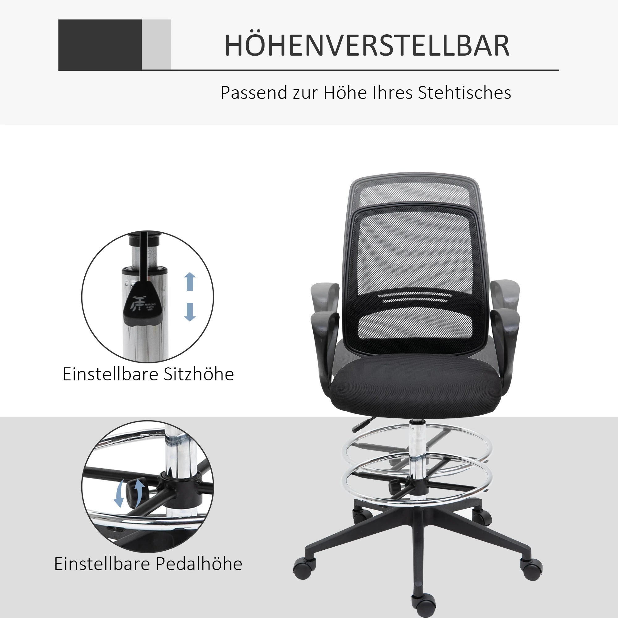 Vinsetto Bürostuhl höhenverstellbar mit Fußstütze ergonomisch