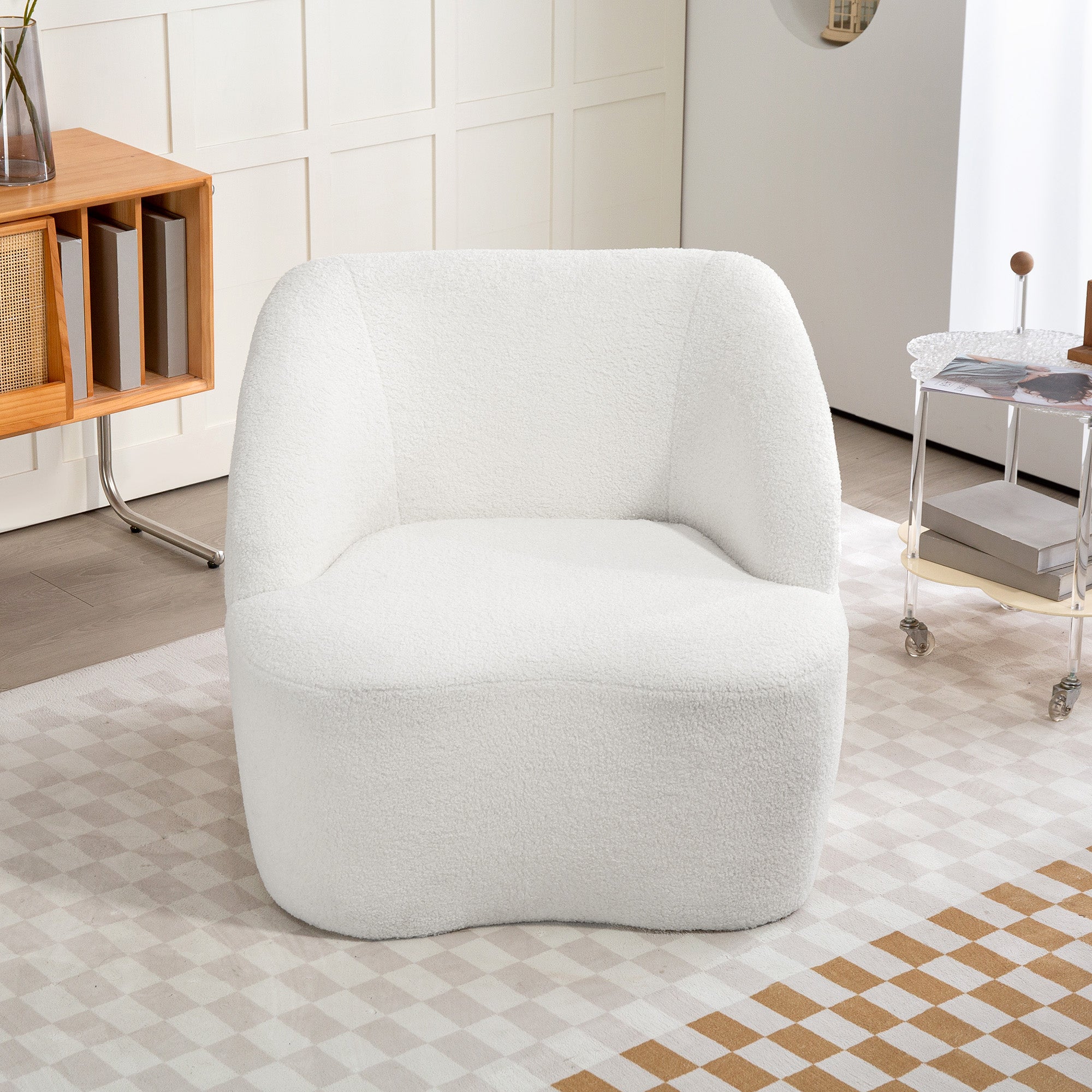 HOMCOM Moderner Sessel mit Fleece-Polsterung, kuscheliger Polstersessel für Wohnzimmer, Schlafzimmer, Homeoffice, Cremeweiß