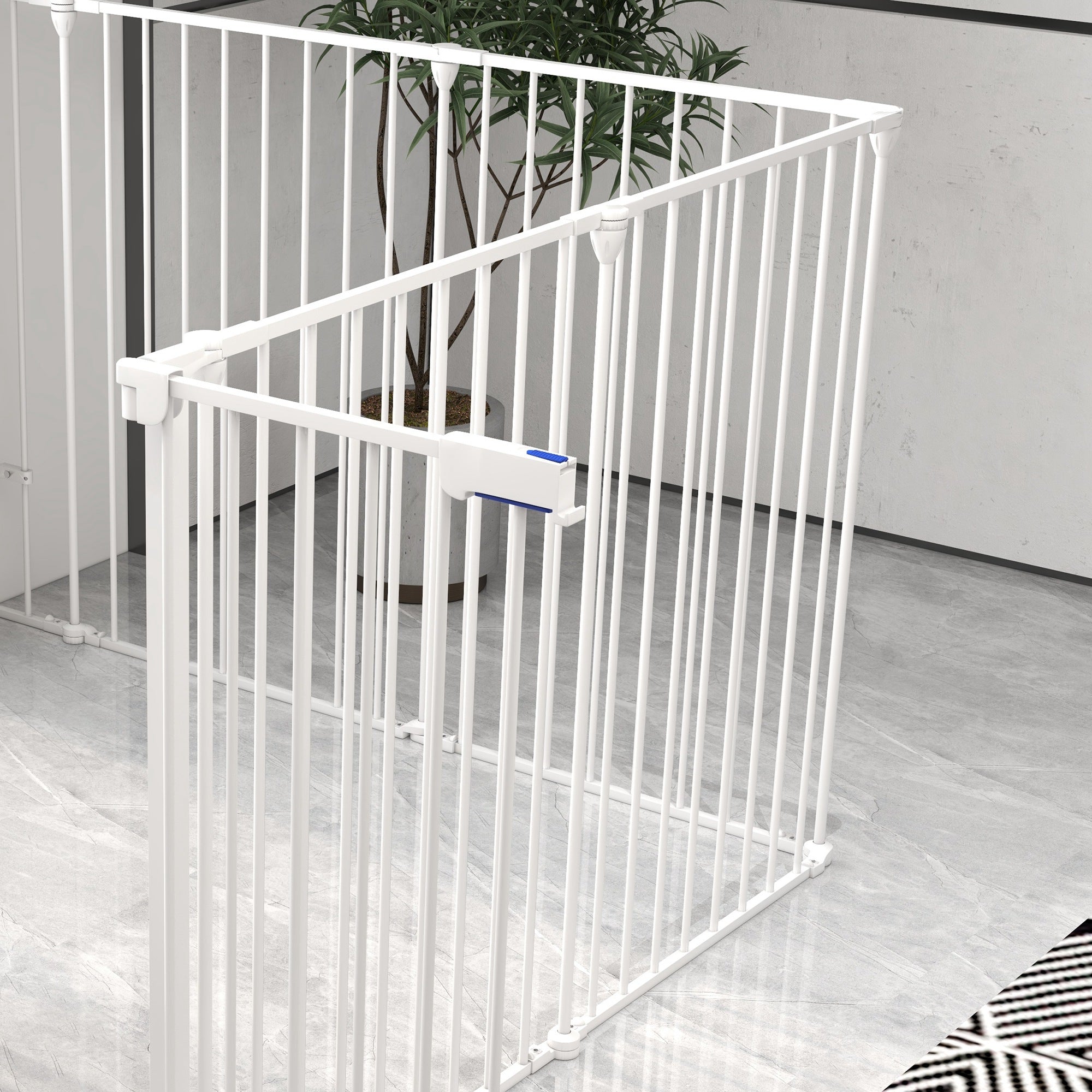 PawHut 2-in-1 Welpenauslauf und Absperrgitter, 8 Paneele, verriegelbare Tür, Stahl, 90 cm Höhe, weiß