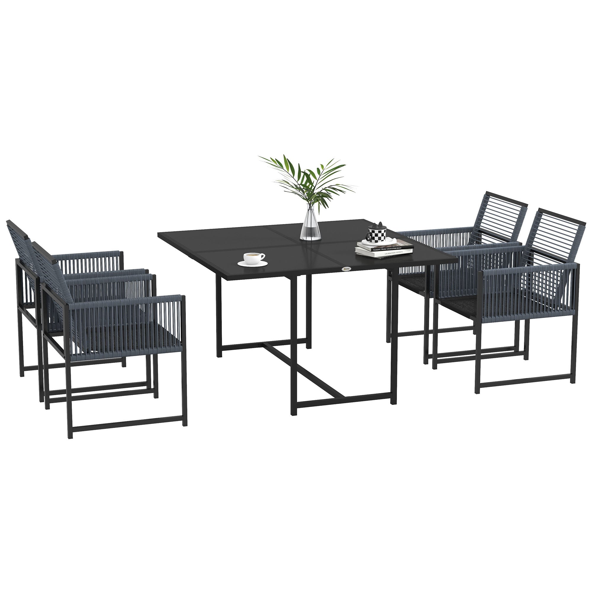 Outsunny 5-teiliges Gartenmöbel-Set, Gartensitzgruppe, Outdoor-Essgruppe, wetterbeständig, 1 Tisch, 4 Stühle, Grau