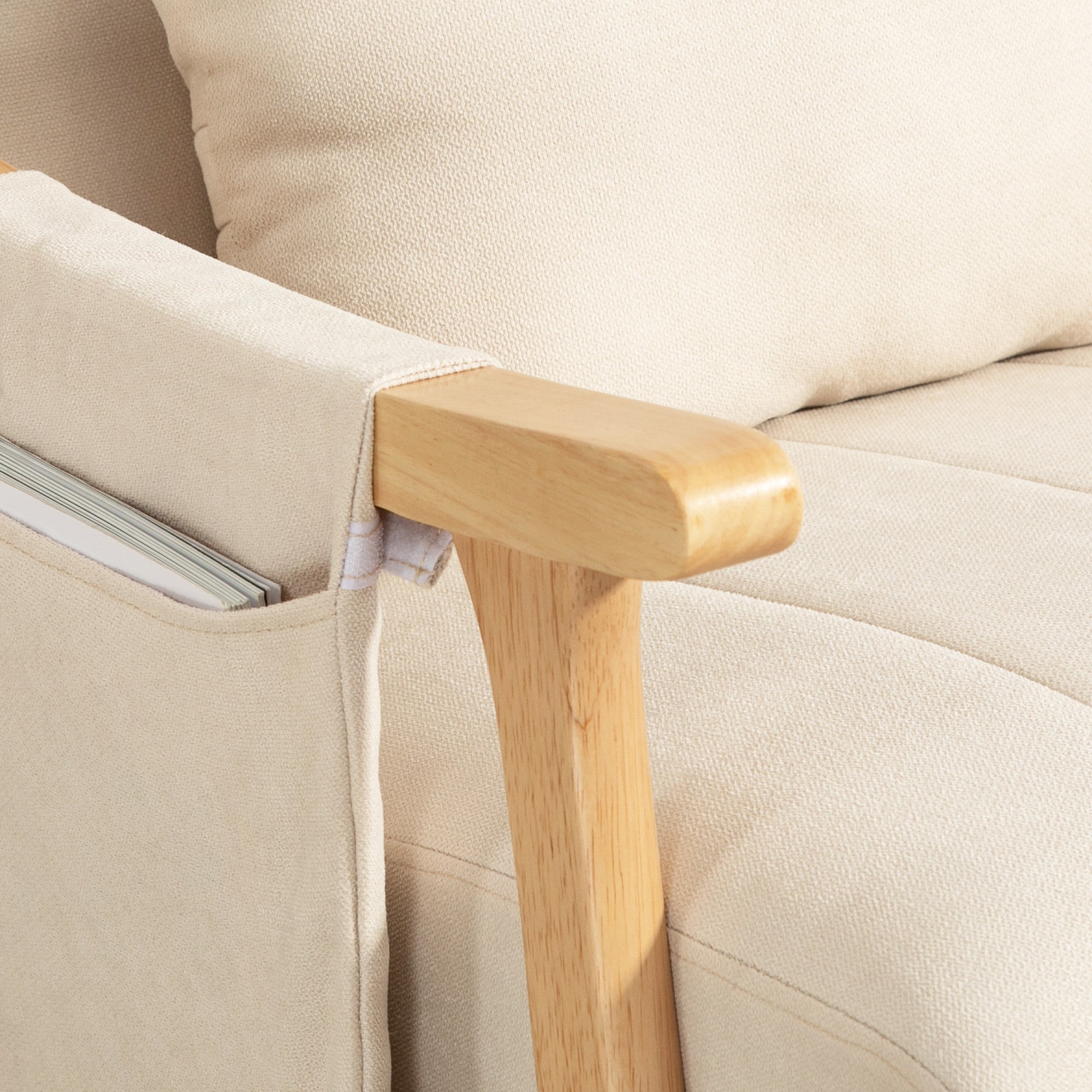 HOMCOM Schaukelstuhl mit Nierenkissen, breiter Sitz, Buchenrahmen, bis 120 kg, Beige
