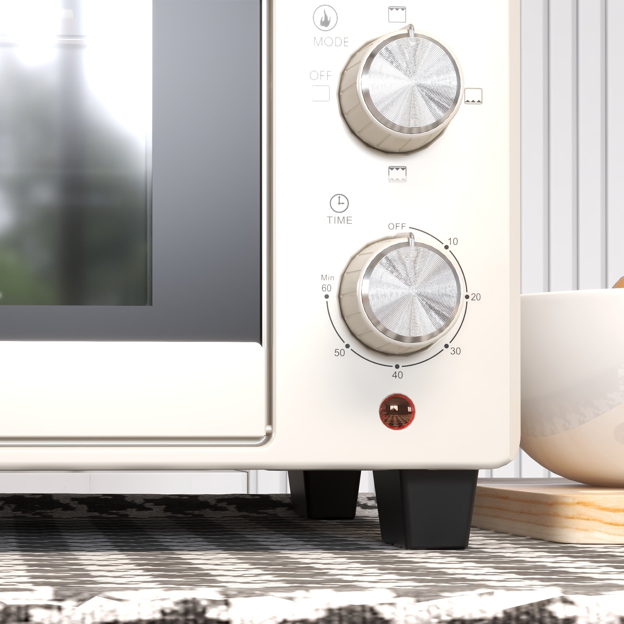 HOMCOM Minibackofen, Backofen kleine 21 L Toasterofen mit 1 Drahtgestell und 1 Backblech, 3 Kochmodi, 100 °C-230 °C, Edelstahl, Glas, Cremeweiß