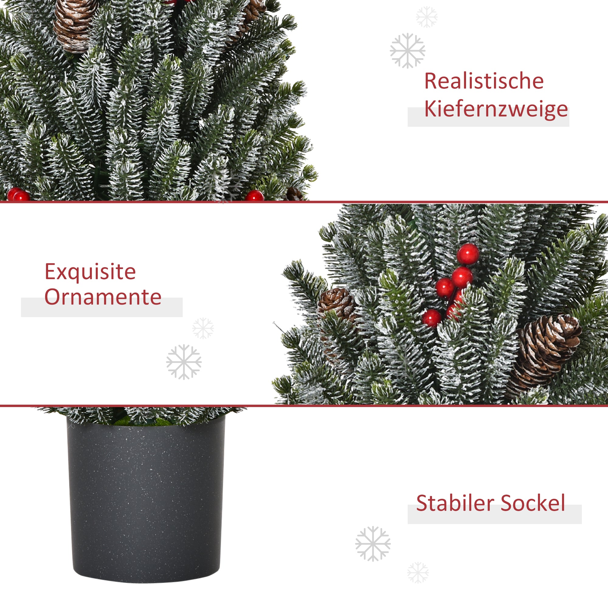HOMCOM Mini Weihnachtsbaum mit Tannenzapfen, roten Beeren und Übertop 50 cm hoch, Mehrfarbig