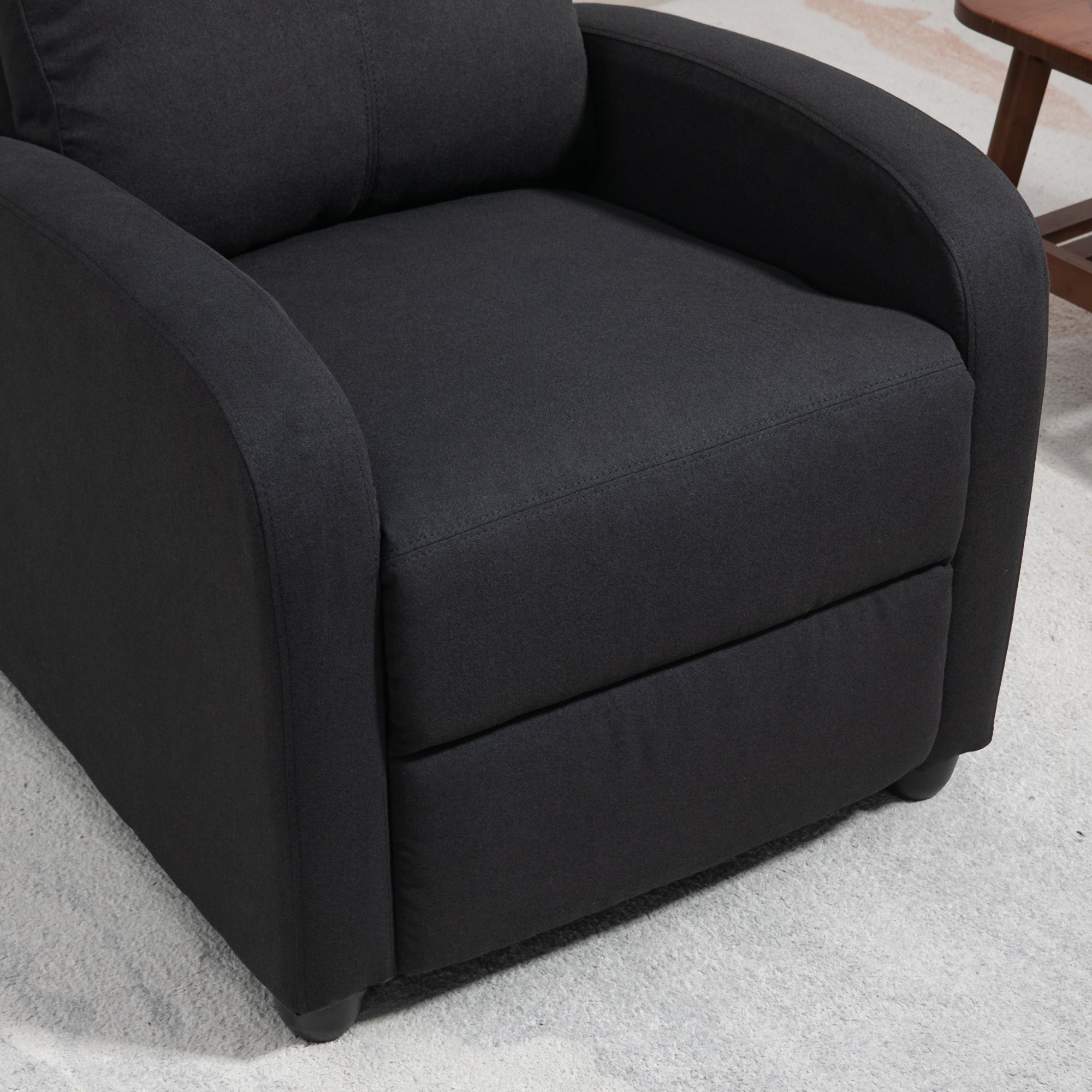 HOMCOM Relaxsessel, verstellbar 135°, ausziehbare Fußstütze, gepolsterte Lehnen, Leinen-Polyester, Schwarz