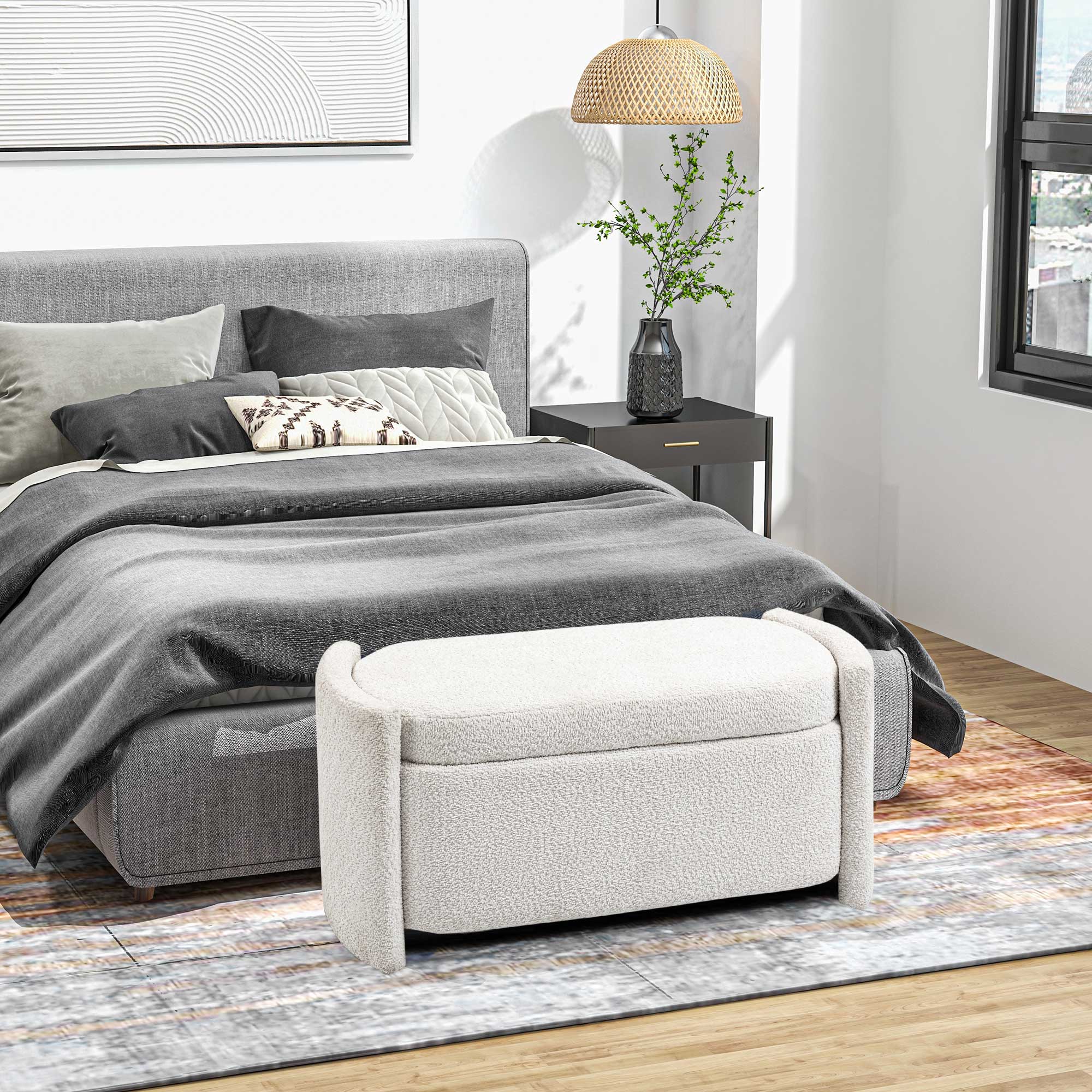 HOMCOM Sitzbank mit Stauraum Flurbank Schuhbank, gepolstert,  105 cm x 44 cm x 45,5 cm. Creme/Beige