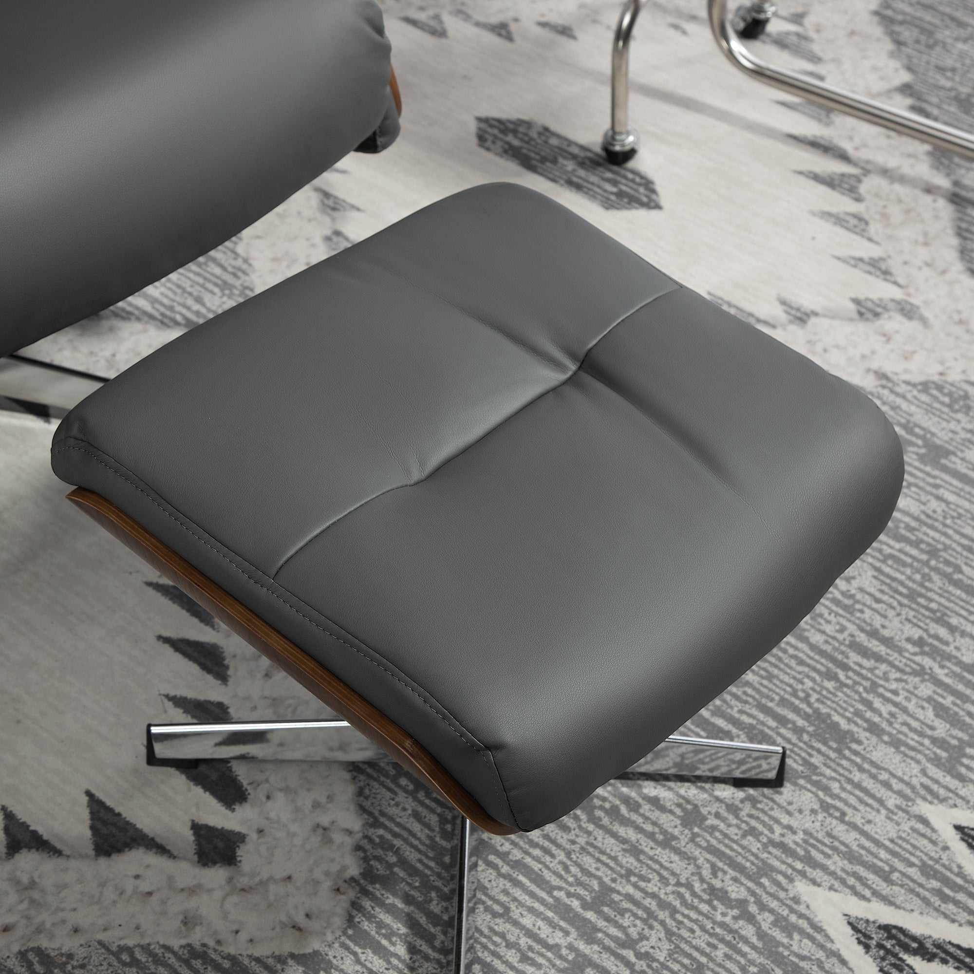HOMCOM Relaxsessel mit Hocker, Liegefunktion, drehbar, Lederoptik, bis 150 kg, Dunkelgrau