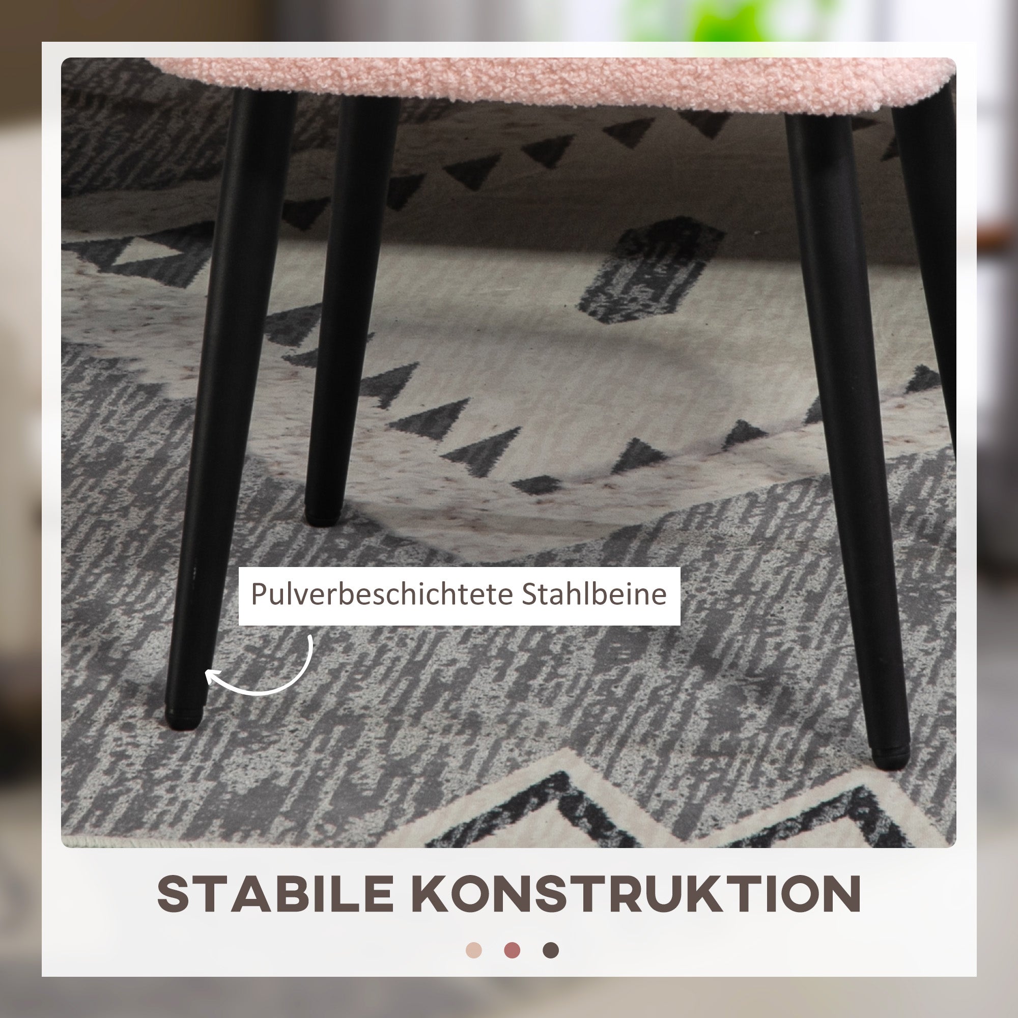 HOMCOM Hocker, Fußstütze, gepolsterter Sitz, Kaschmir-Optik, Stahlbeine, 42 x 42 x 47 cm, Rosa