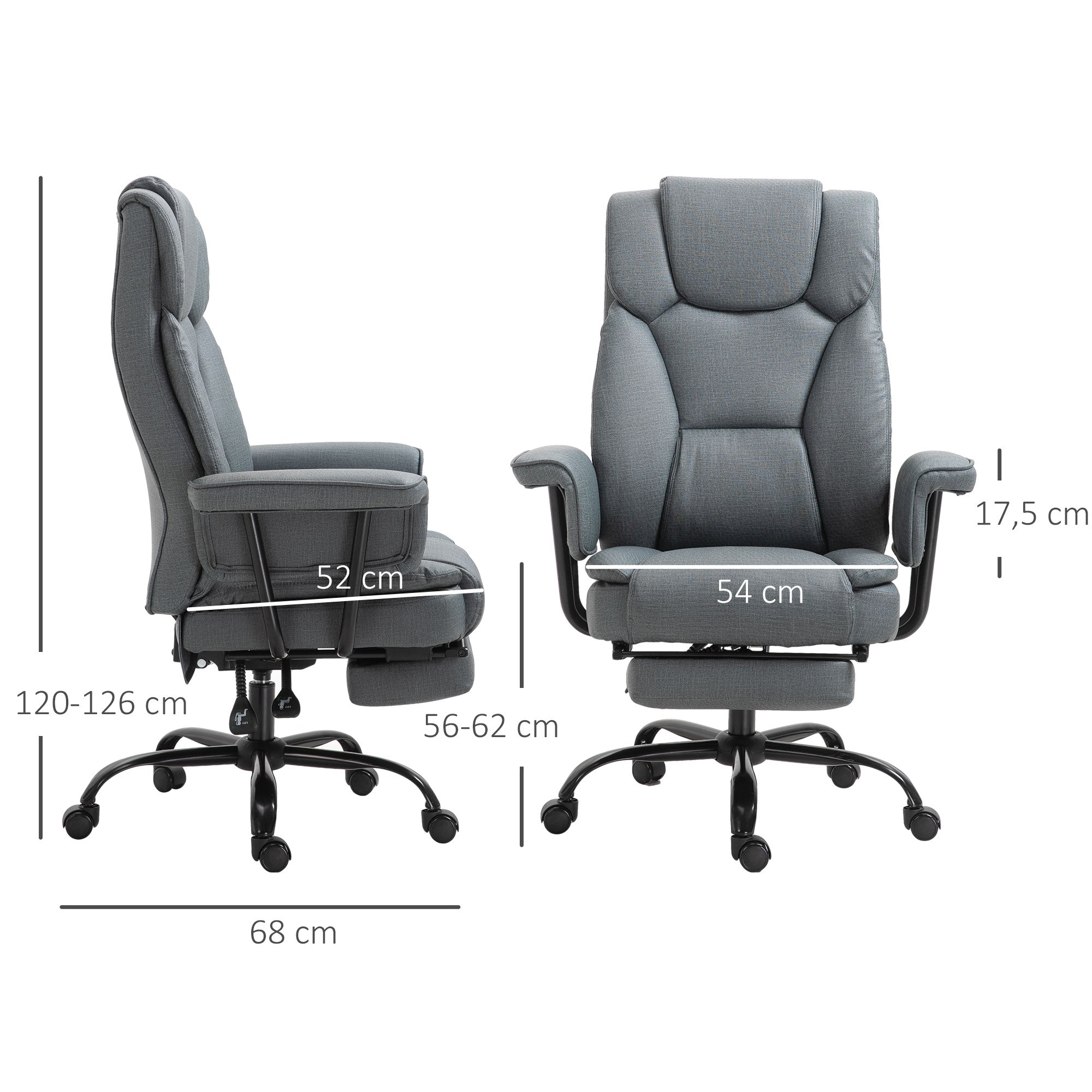 Vinsetto Bürostuhl Ergonomischer Chefsessel 360° Drehbar Computerstuhl höhenverstellbar mit Kopfstütze und gepolsterte Armlehnen mit Fußstütze Kunstleder 68 x 80 x 120–126 cm