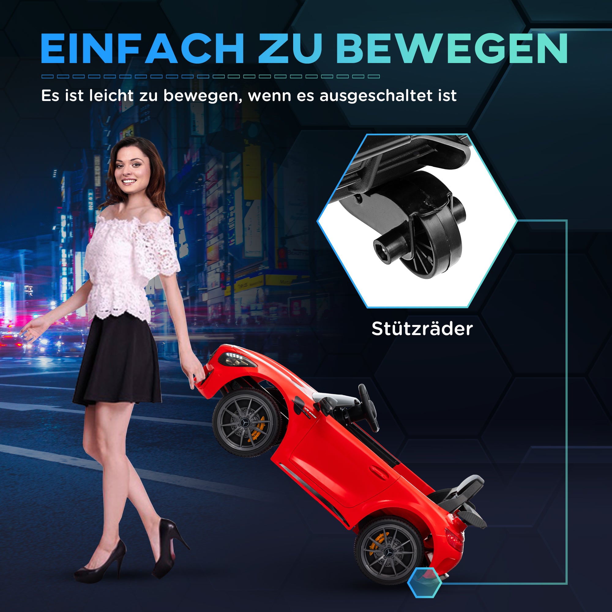 AIYAPLAY Elektro-Kinderauto, Mercedes, 3-5 km/h, Fernbedienung, Licht & Musik, Rot