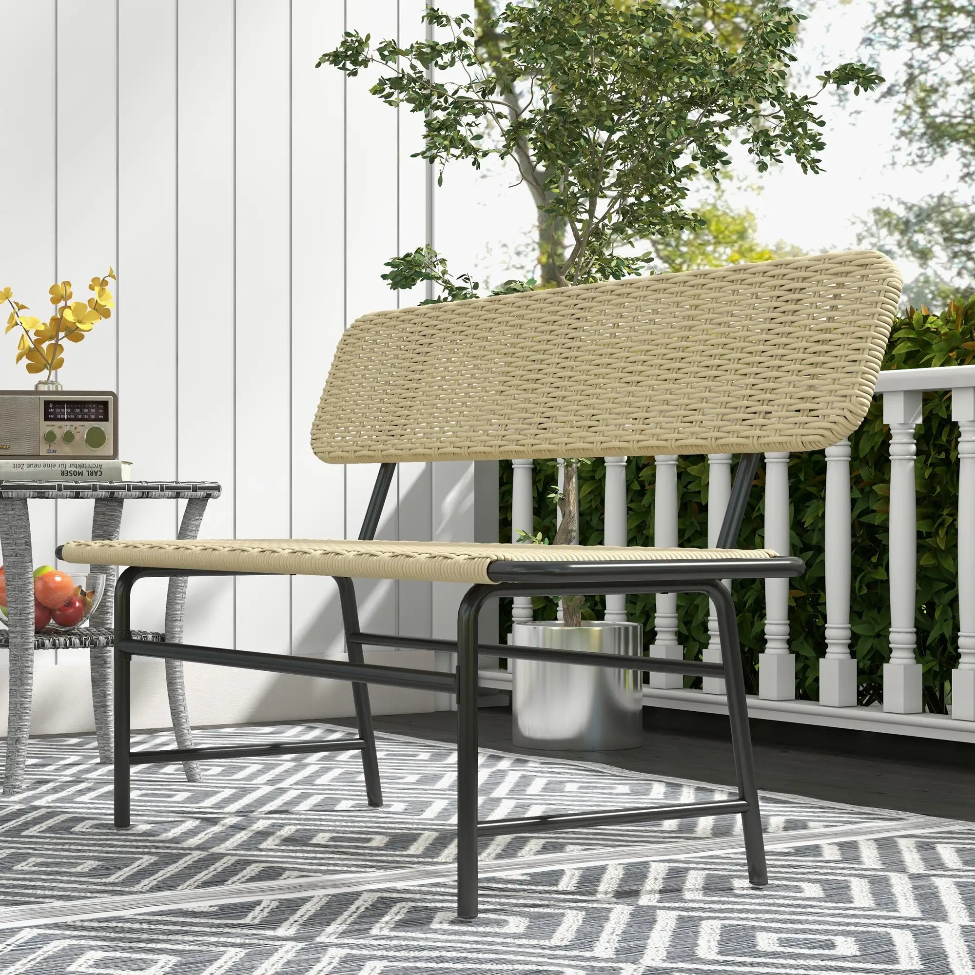Outsunny 2-Sitzer Polyrattan Gartenbank Khaki