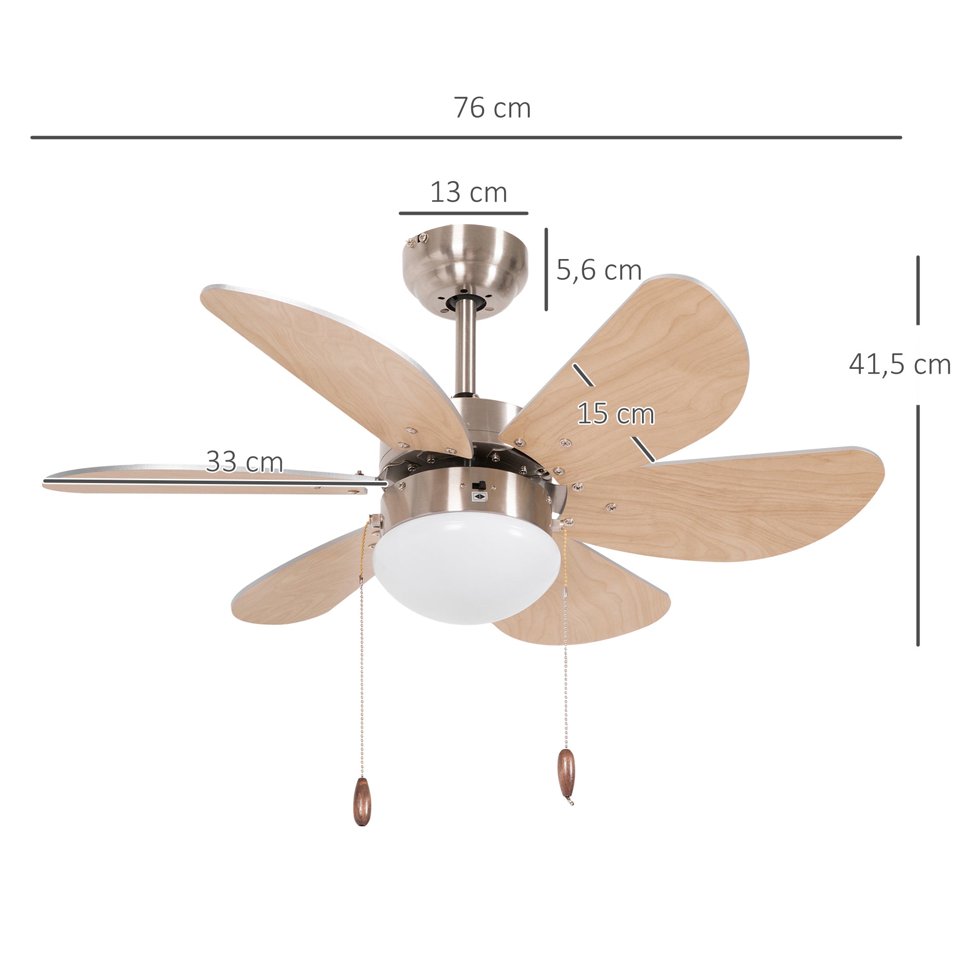 HOMCOM Deckenventilator Deckenventilator mit Licht, Kettenzugschalter, 3 Geschwindigkeiten, 76 cm x 76 cm x 41,5 cm, Weiß