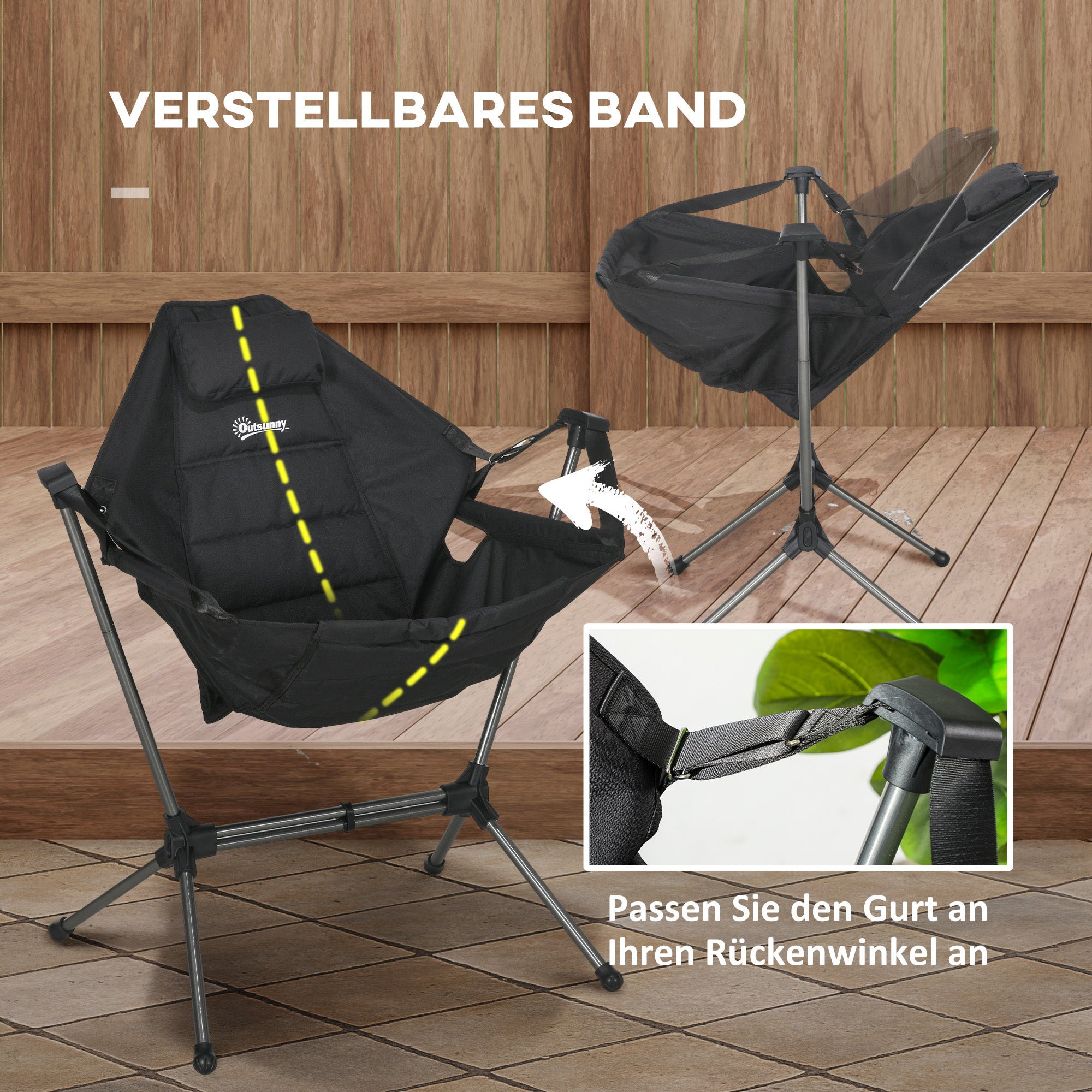 Outsunny Camping-Schaukelstuhl, faltbar, verstellbare Rückenlehne, Aluminiumrahmen, 54 x 100 x 101cm, Schwarz