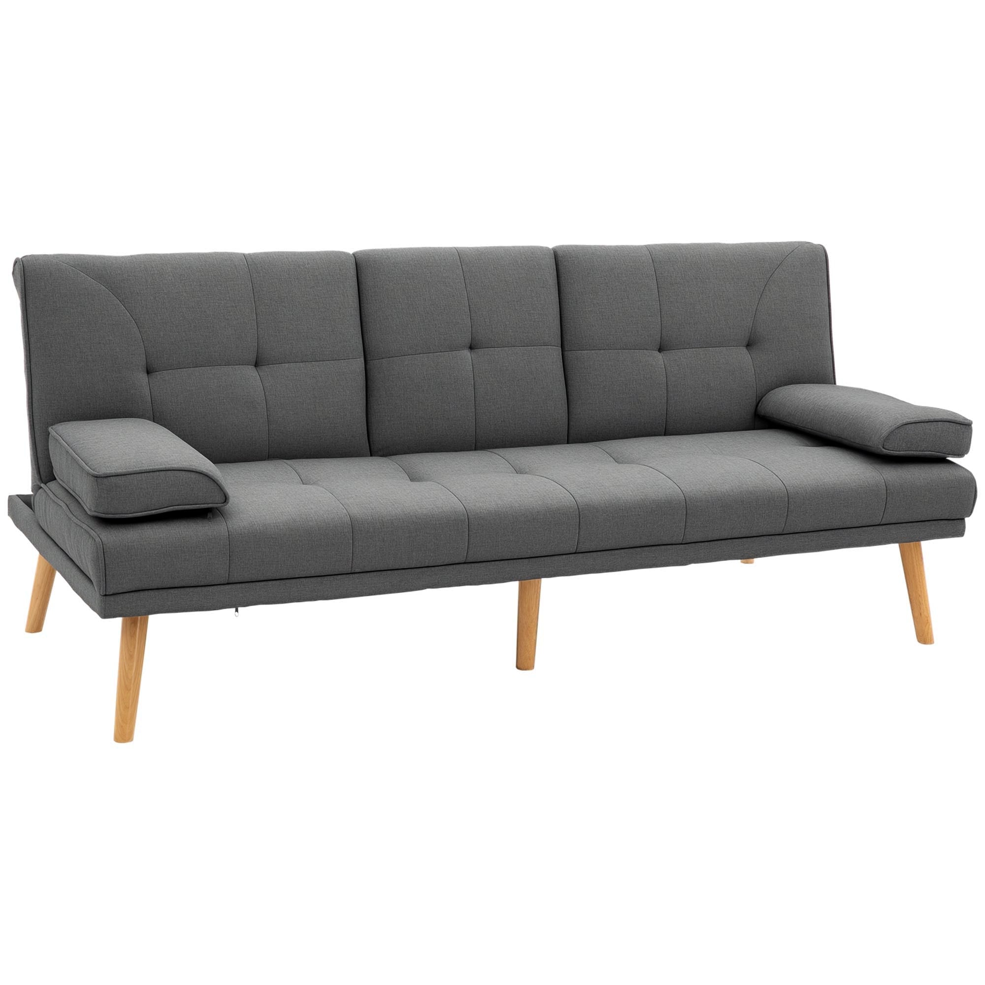 HOMCOM Schlafsofa im Skandi-Design, 3-Sitzer-Sofa, 2 Kissen, Grau + Natur
