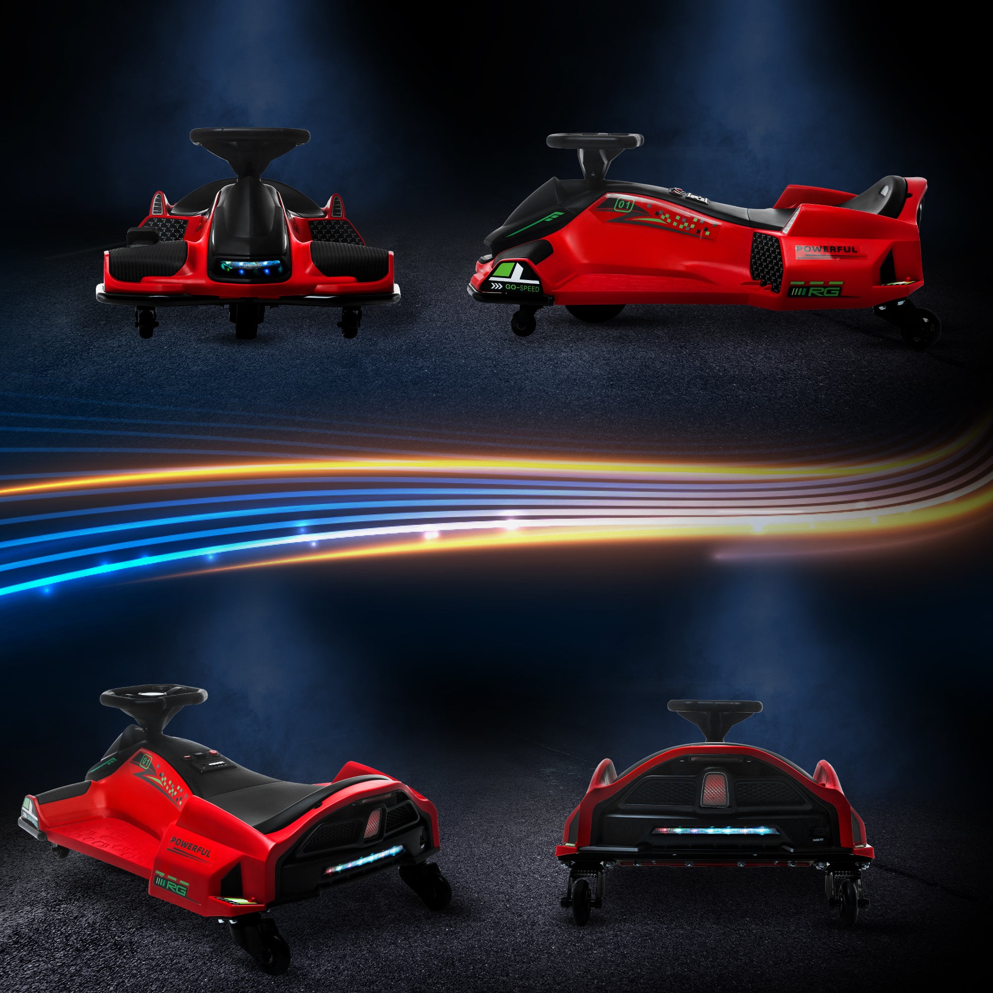 HOMCOM Elektrisches Go-Kart für Kinder, Gummiräder, 3-8 km/h, mit Lichtern und Musikfunktion, Rot