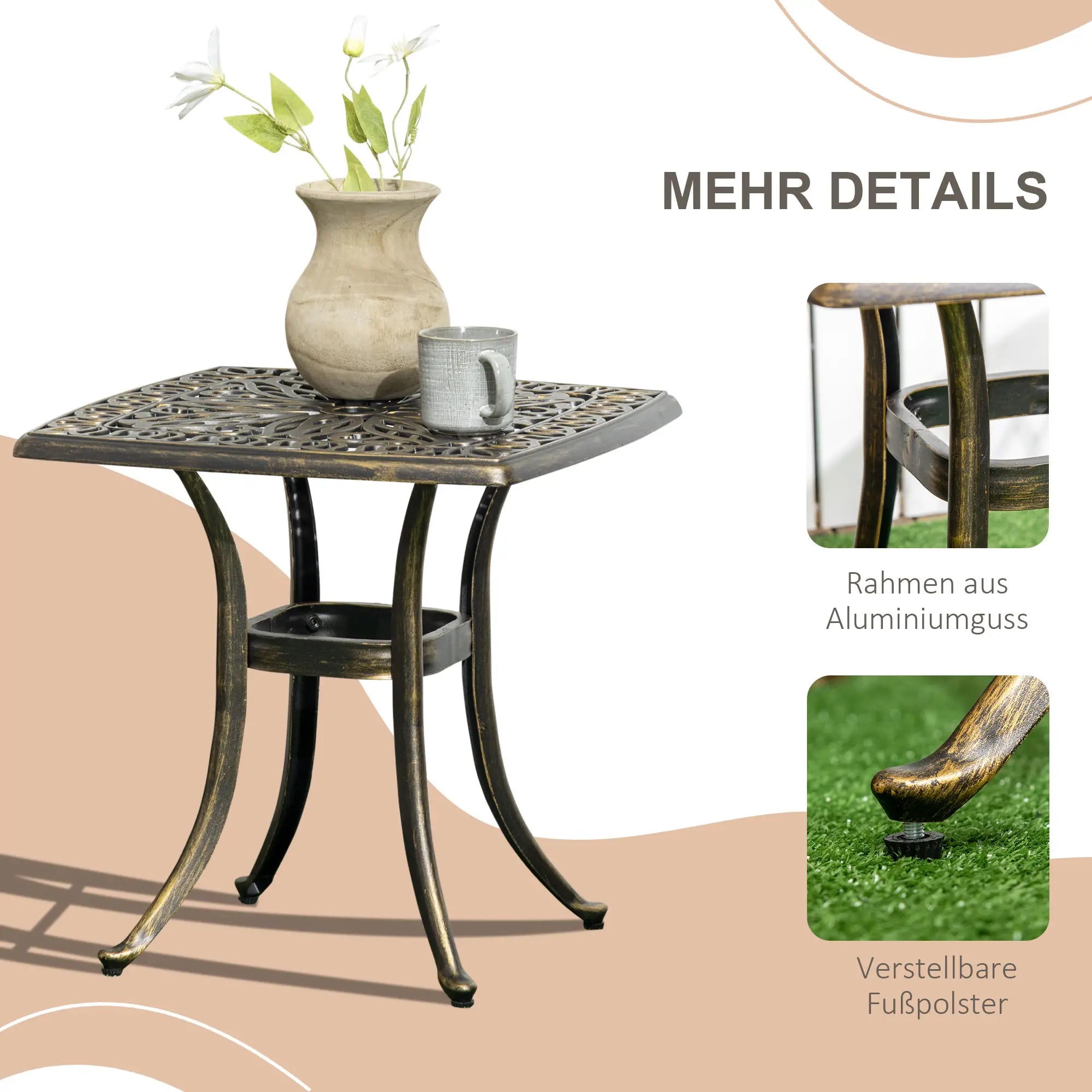Outsunny Gartentisch Vintage-Look Schirmöffnung Aluminium Bronze