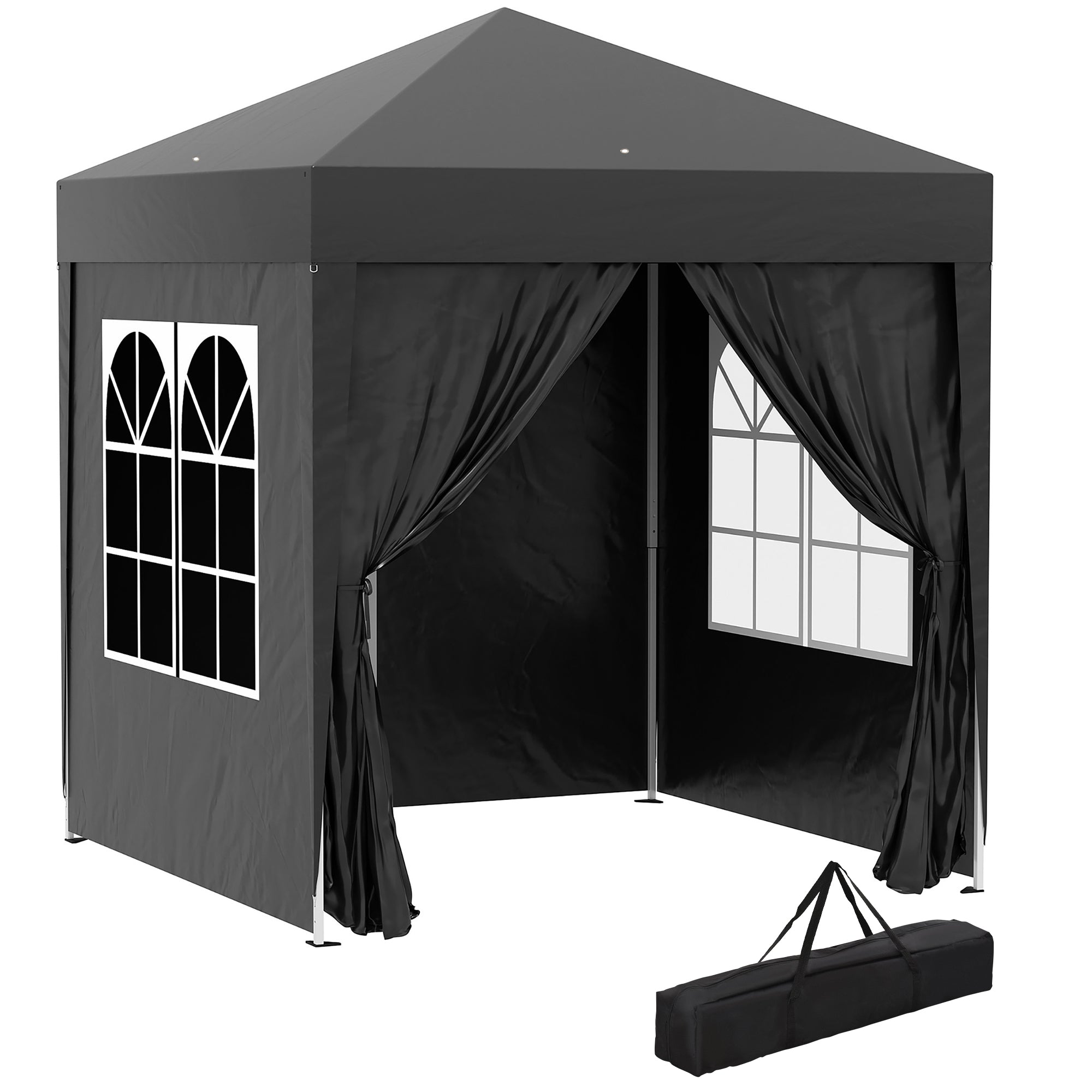 Outsunny Faltpavillon, Bierzelt, 4 abnehmbare Seitenwände, 2 Fenster, Metallrahmen, 2 x 2m, Schwarz