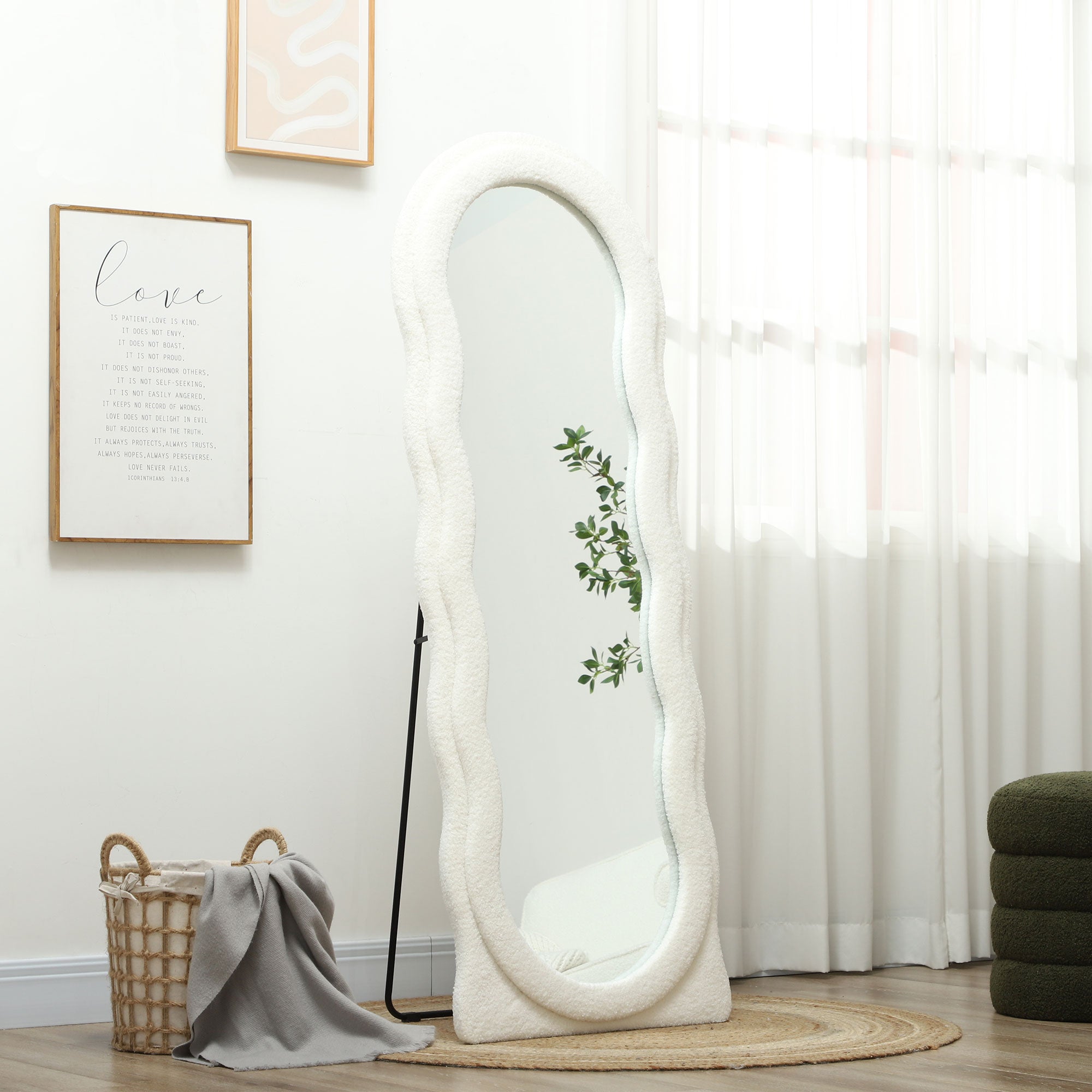 HOMCOM Ganzkörperspiegel 160 x 60 cm Gewölbter Standspiegel mit Wellendesign Bruchsichere Glas Weiß