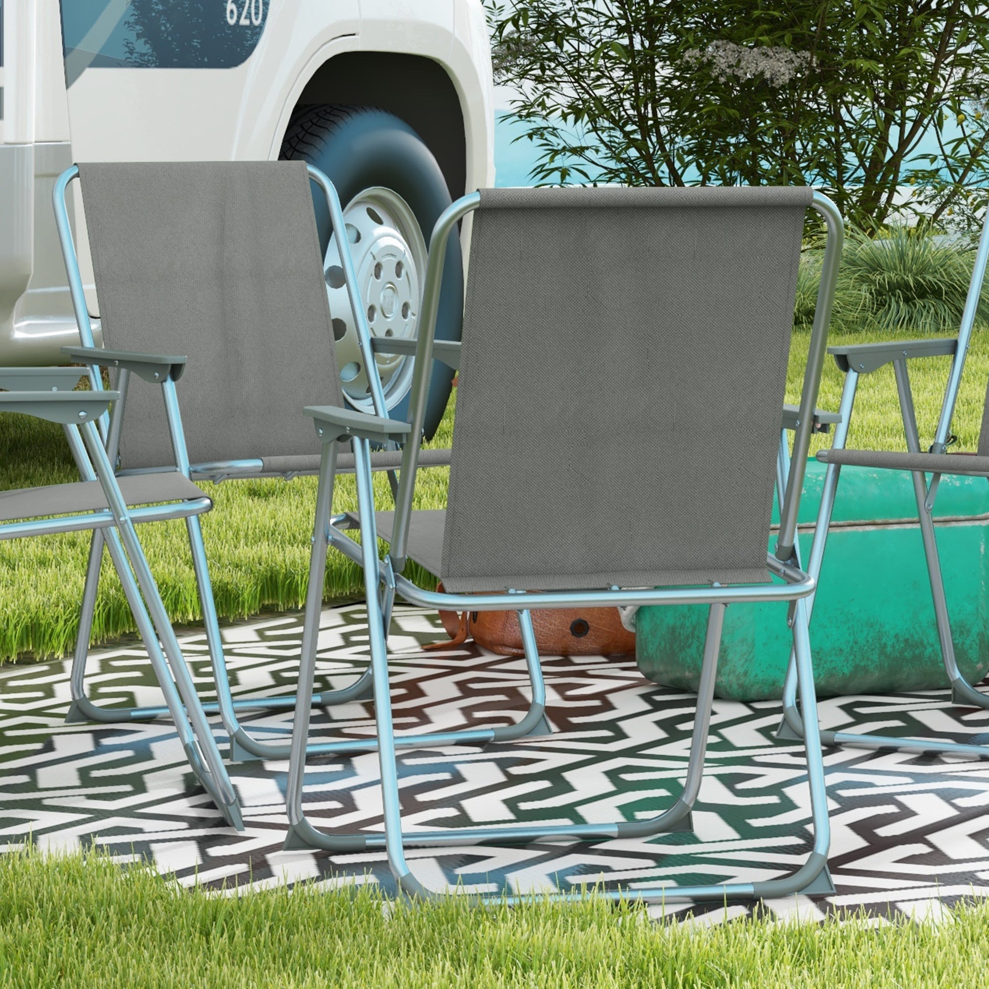 Outsunny Gartenstuhl Klappstuhl Campingstuhl, 53 cm x 54 cm x 76 cm, Glau + Silber