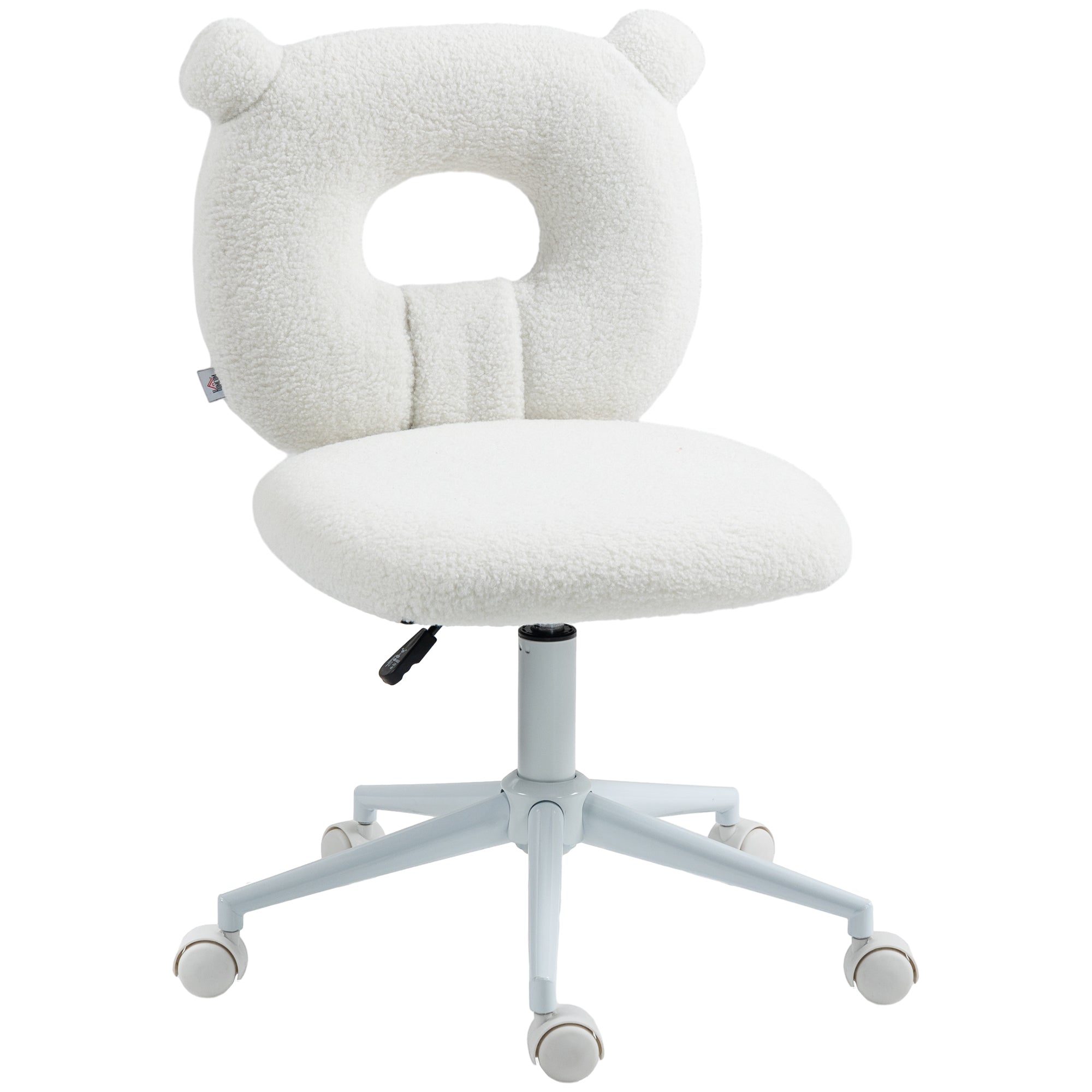 HOMCOM Bürostuhl Schreibtischstuhl, höhenverstellbar, Teddyfell, 50 cm x 56 cm x 90 cm, Weiß