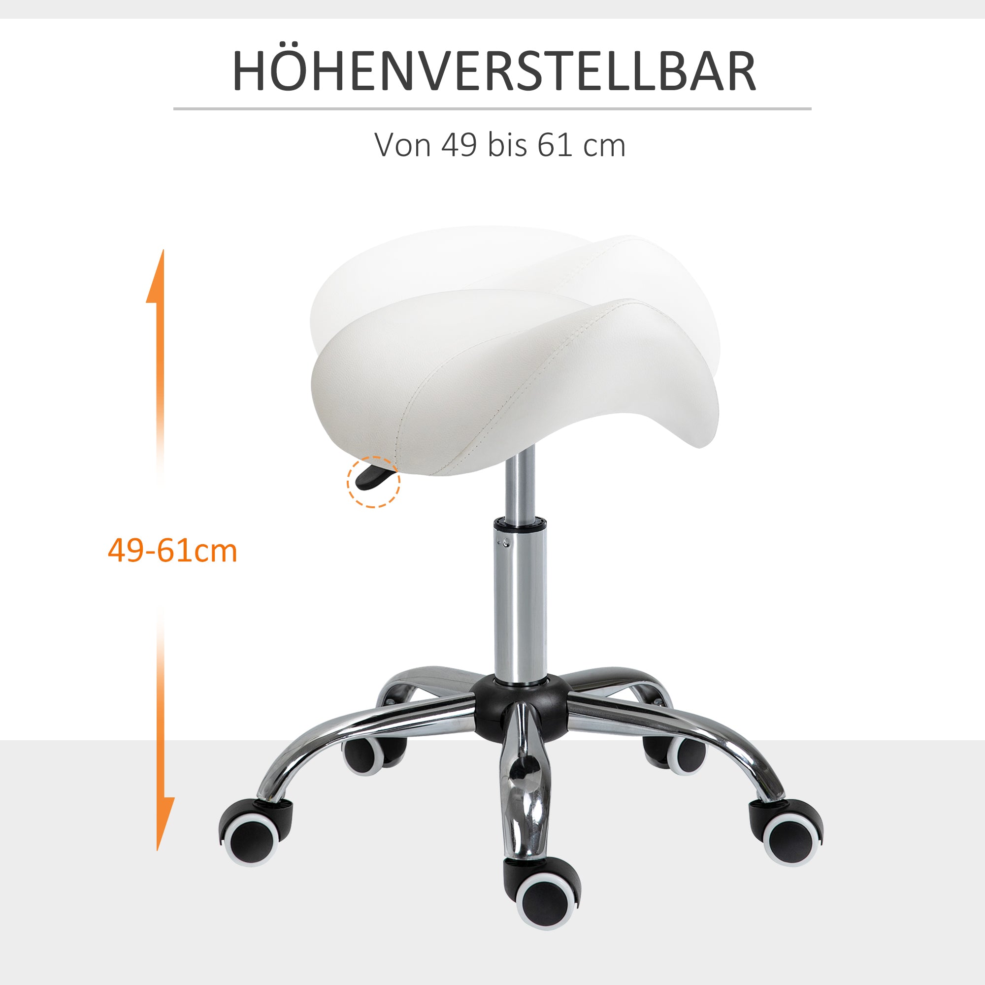 HOMCOM Sattelhocker Arbeitshocker Drehstuhl Drehhocker Rollhocker Kosmetikhocker gepolstert höhenverstellbar (Weiß)