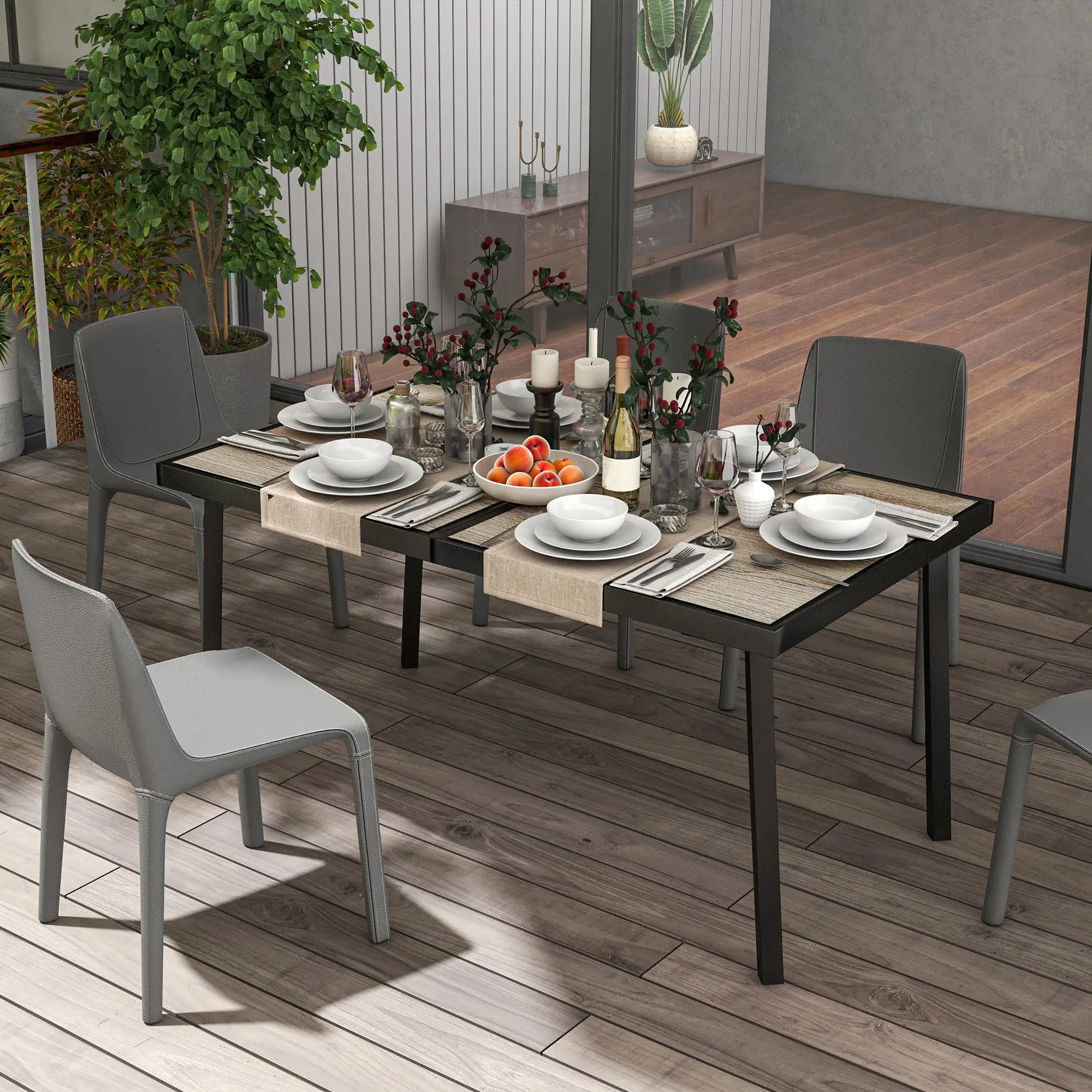 Gartentisch 145x85?cm für 6 Personen, Holzoptik Grau