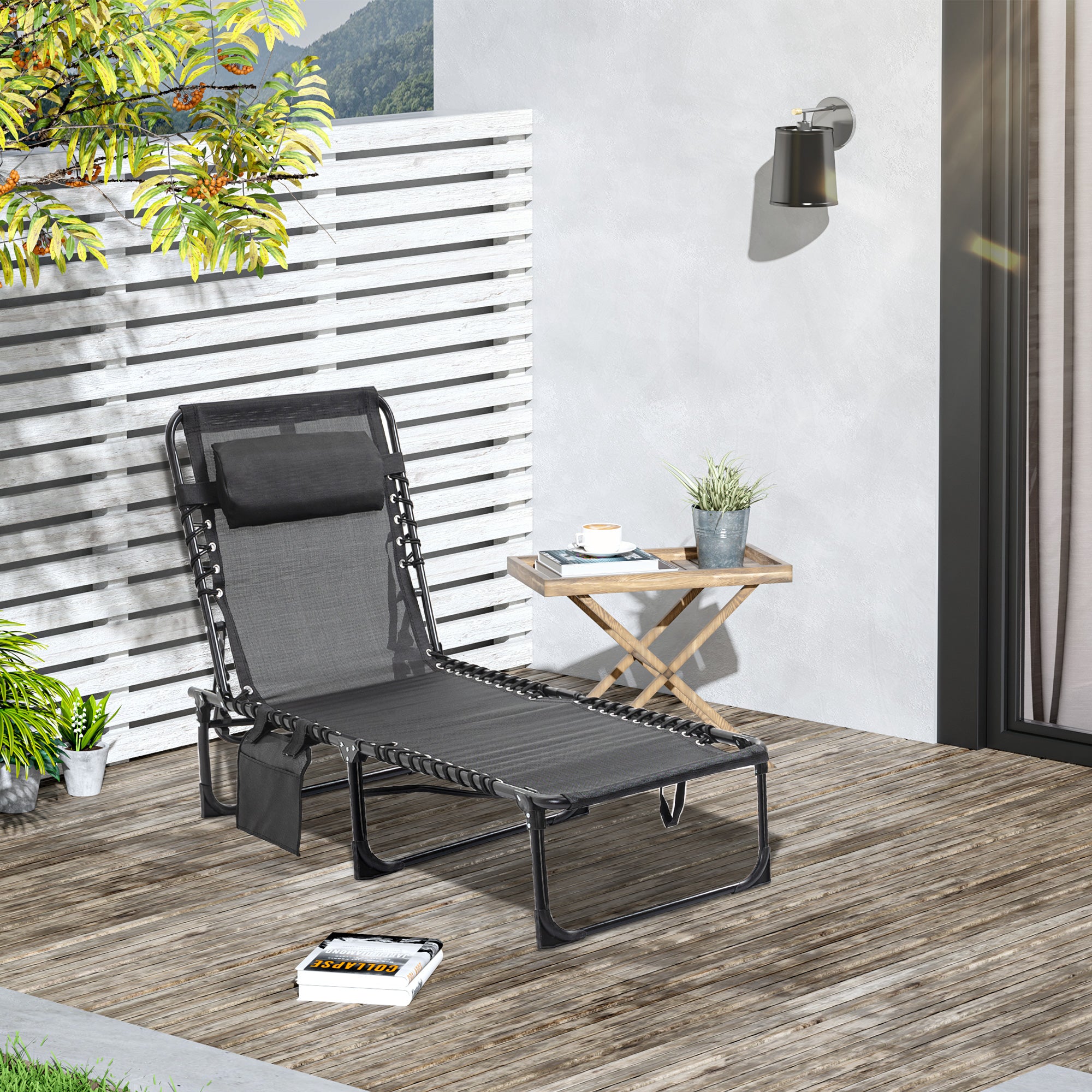 Outsunny klappbare Sonnenliege 185x58x30?cm Schwarz