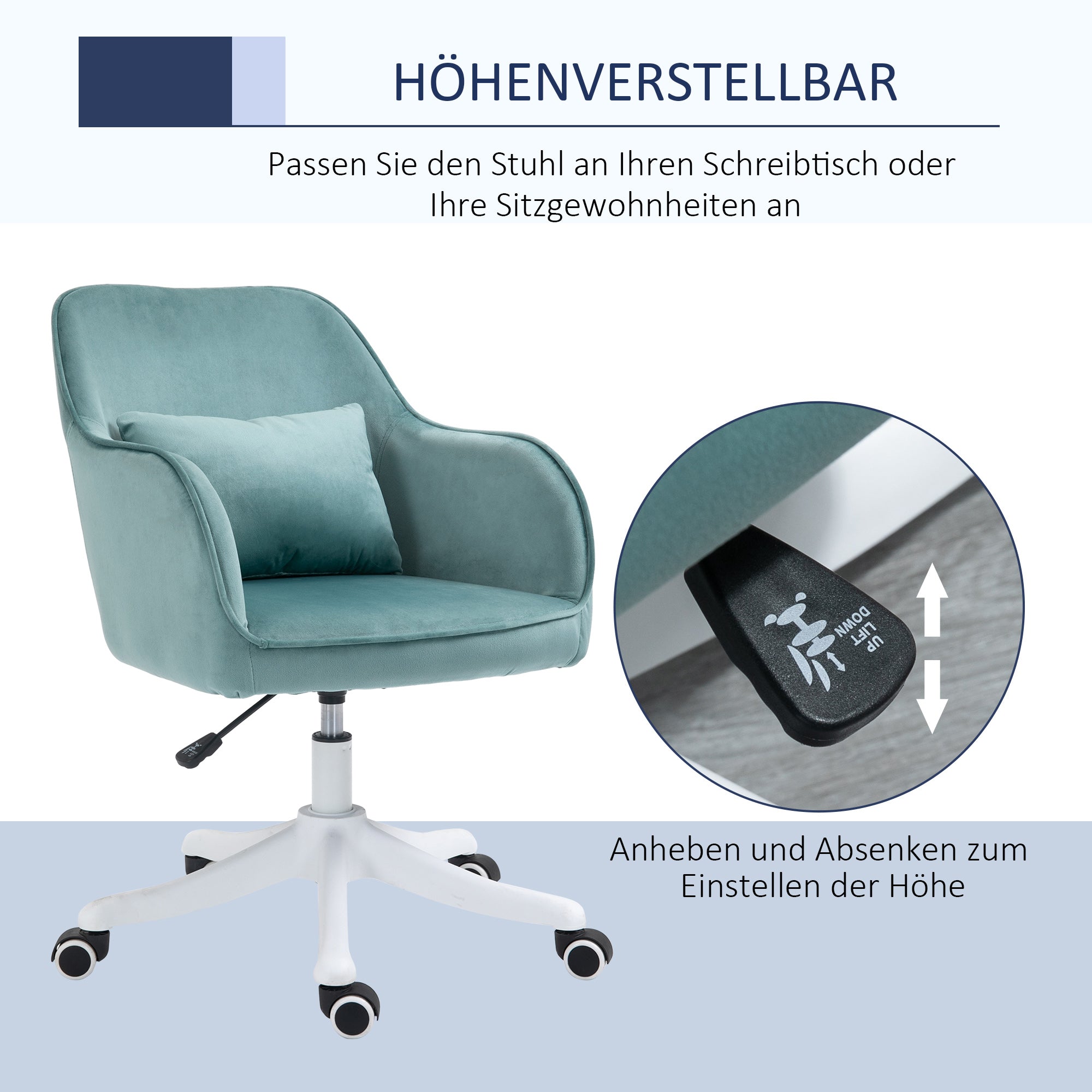 Vinsetto Massage-Bürostuhl in Samtoptik Lendenkissen mit Vibrationsmassage bis 115 kg USB-Schrittstelle höhenverstellbar 57B x 70T x 78-86H cm Grün