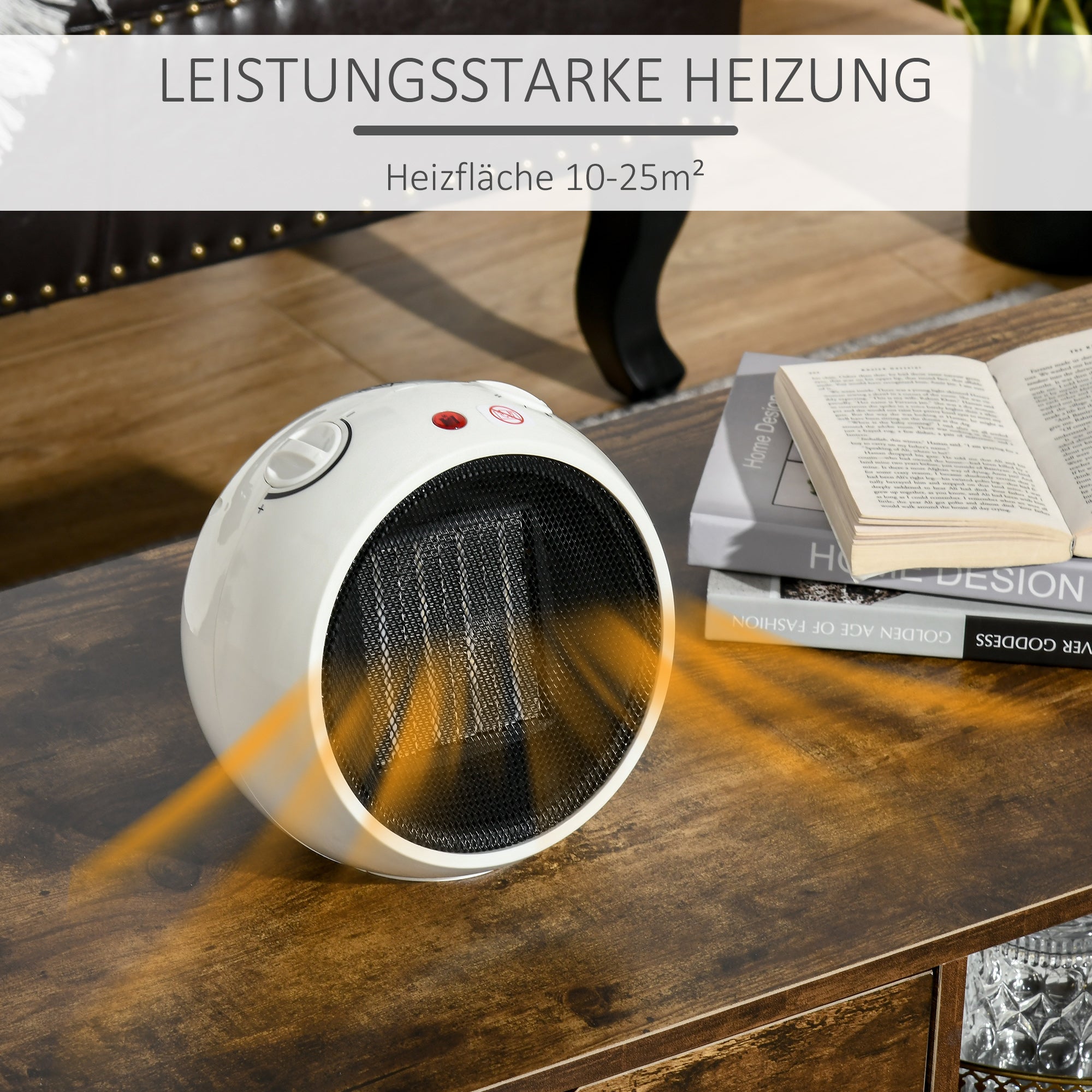 HOMCOM Heizlüfter Heizgerät Elektroheizer Heizer Heizung Wärme 900W/1500W PP-Kunststoff Weiß+Schwarz 22 x 18,5 x 21 cm