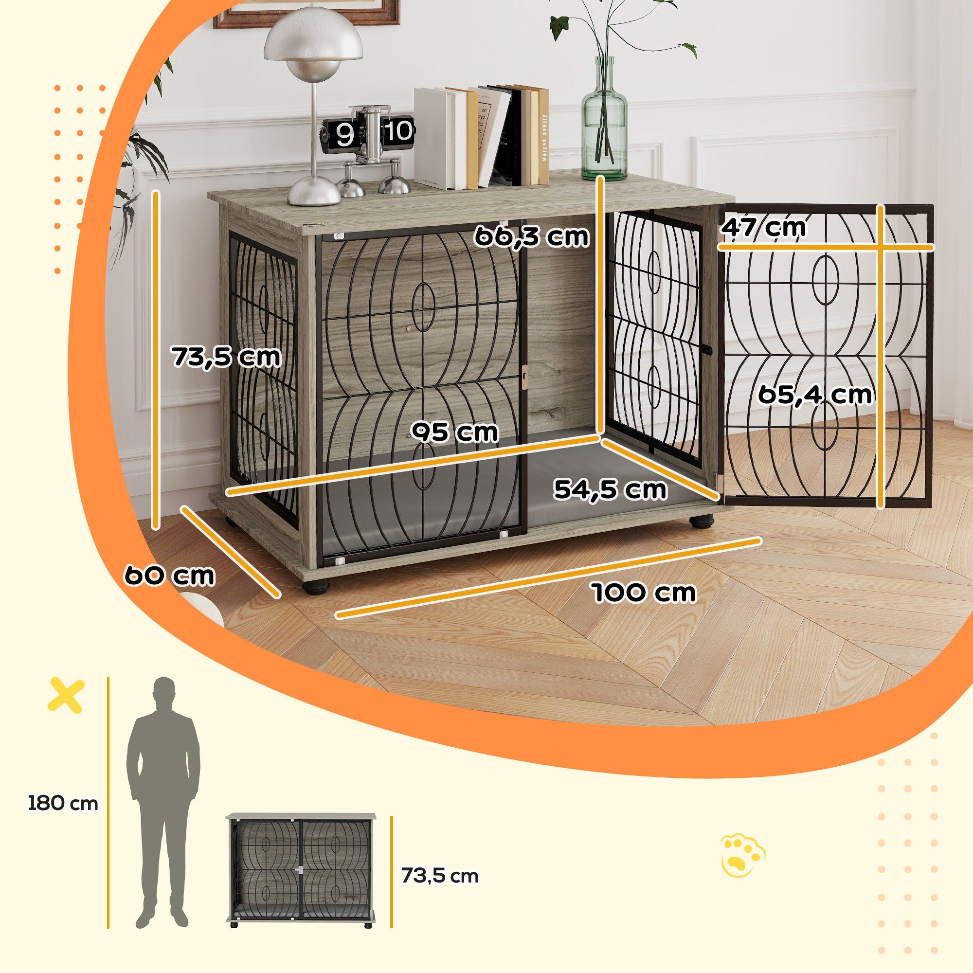 PawHut Hundebox, Hundekiste, Verschließbare Aufenthaltsbox für große Hunde, Grau