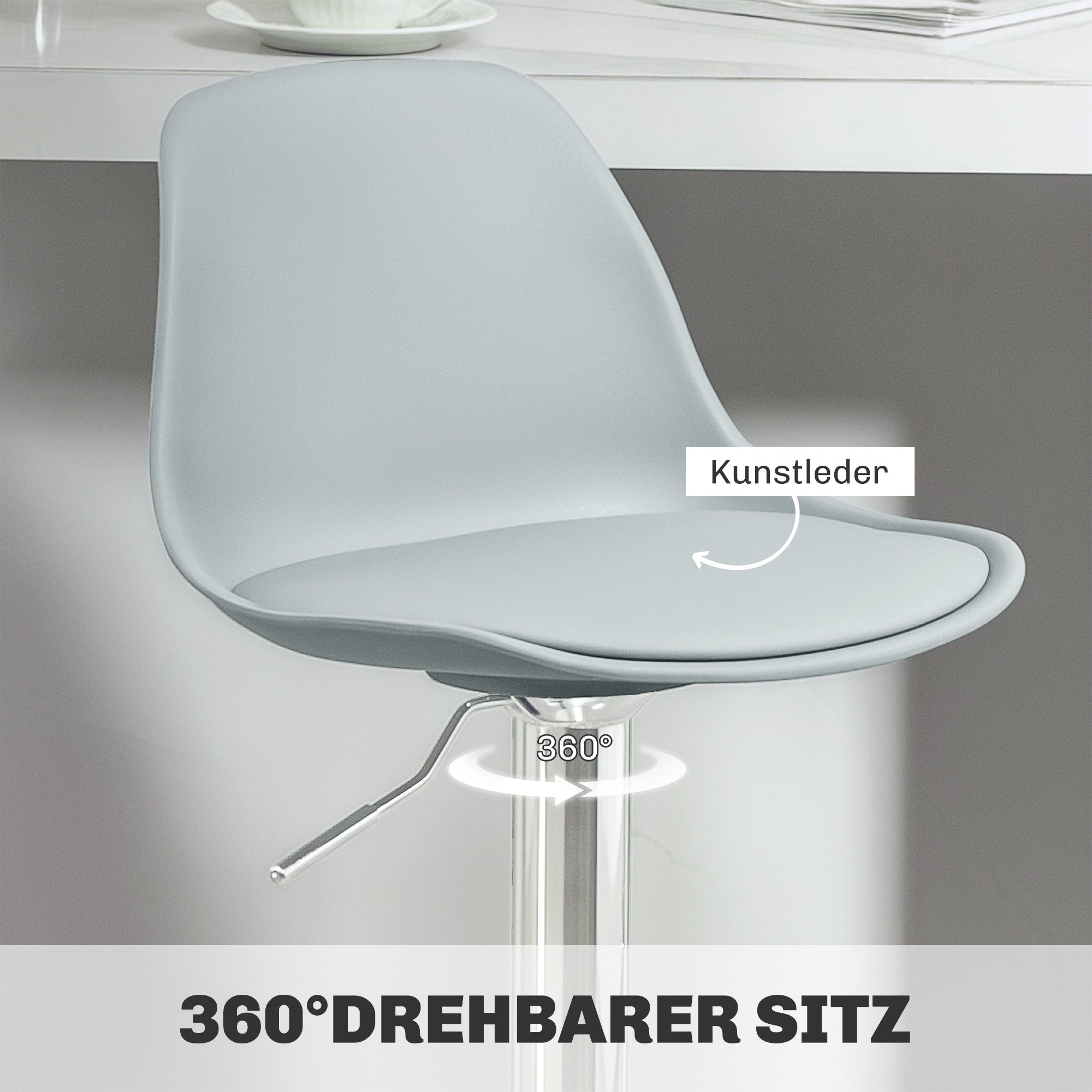 HOMCOM 2er-Set Barhocker, Barstühle, Drehstühle mit Lehne, höhenverstellbar, bis 120 kg belastbar, 42 x 38 x 82-104 cm, Grau