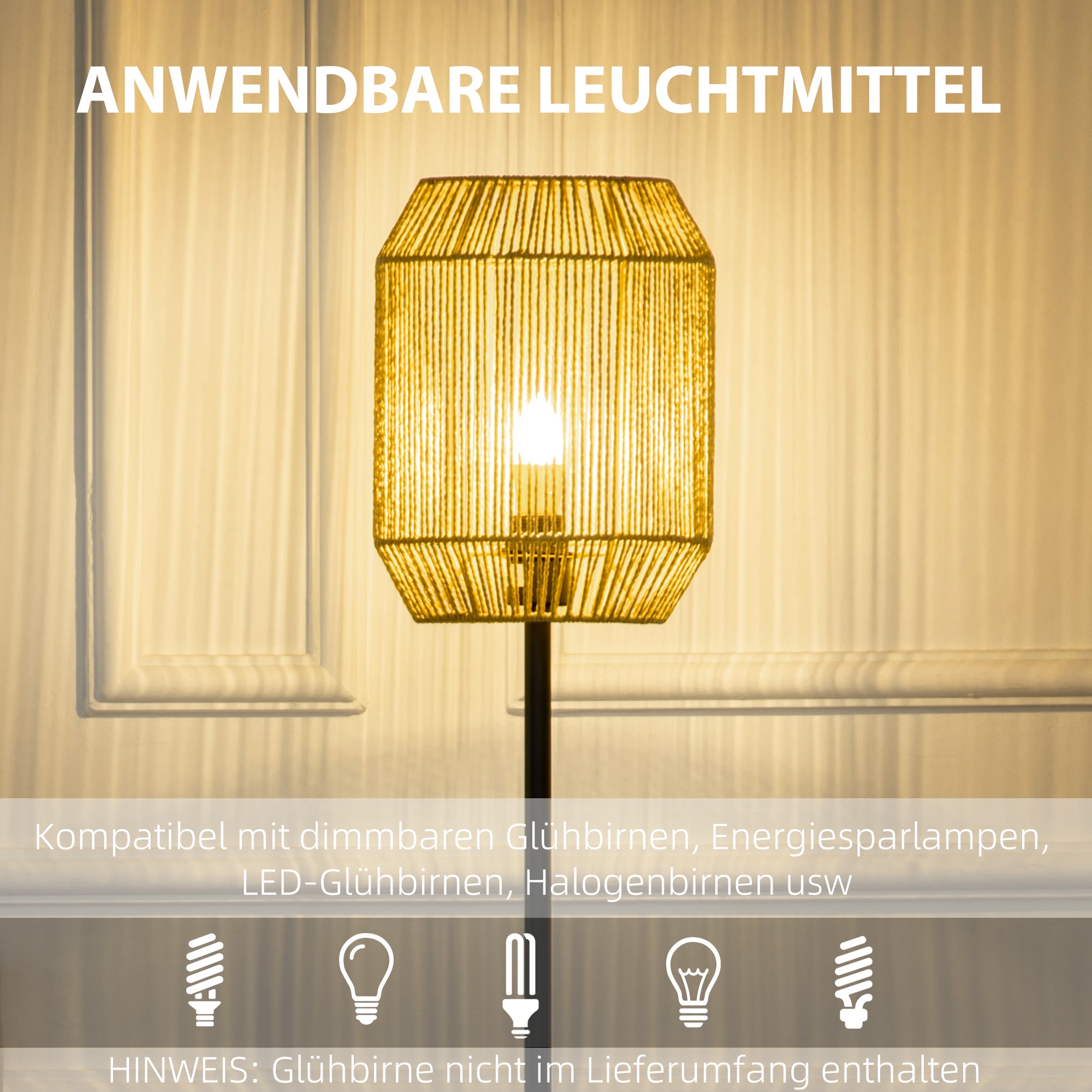 HOMCOM 2-teiliges Leuchten-Set. 1 Stehleuchte, 1 Tischleuchte, 38 cm x 38 cm x 158 cm, Natur + Schwarz