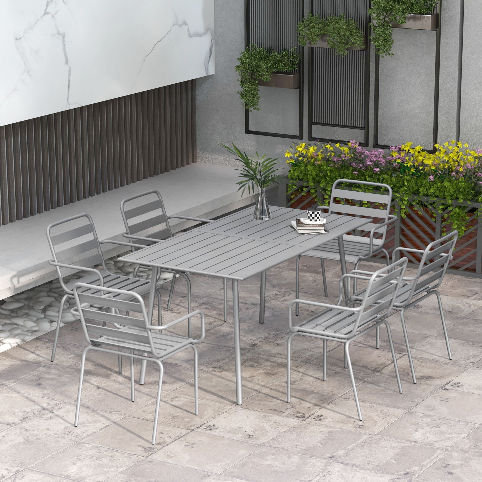 Outsunny Gartensitzgruppe Outdoor-Sitzgruppe Gartensitzgruppe, wetterbeständig, 150 x 80 x74 cm, Hellgrau