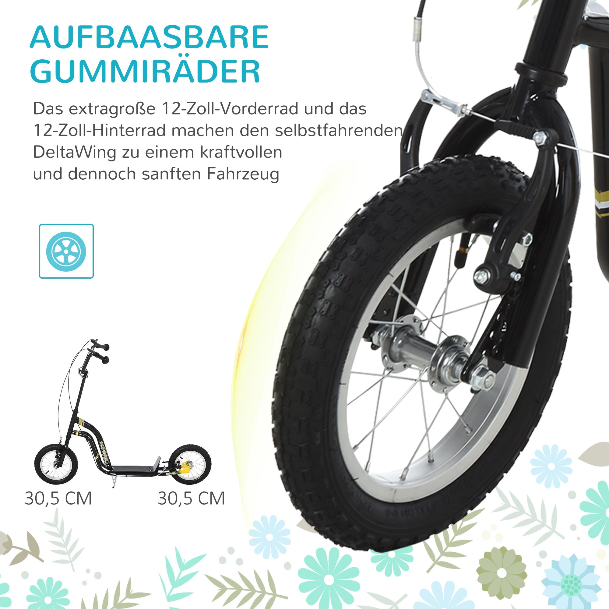 HOMCOM Kinderroller ab 5 Jahre Scooter Kinderscooter Tretroller Cityroller Kinder Roller Kickboard mit Luftreifen 12 Zoll Gummi Aluminium Schwarz 120 x 58 x 85-95 cm