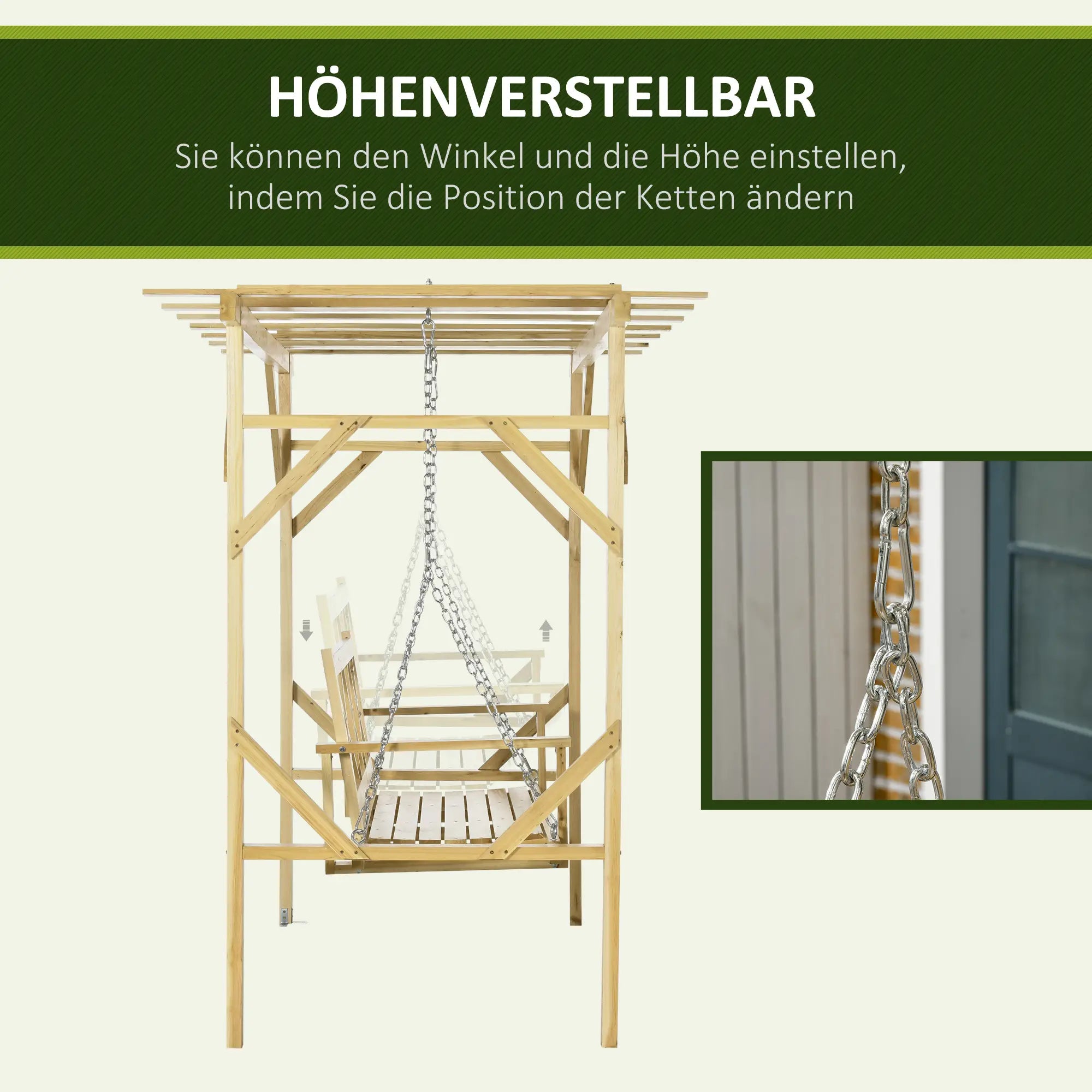 Outsunny Hollywoodschaukel Pergola höhenverstellbar Massivholz