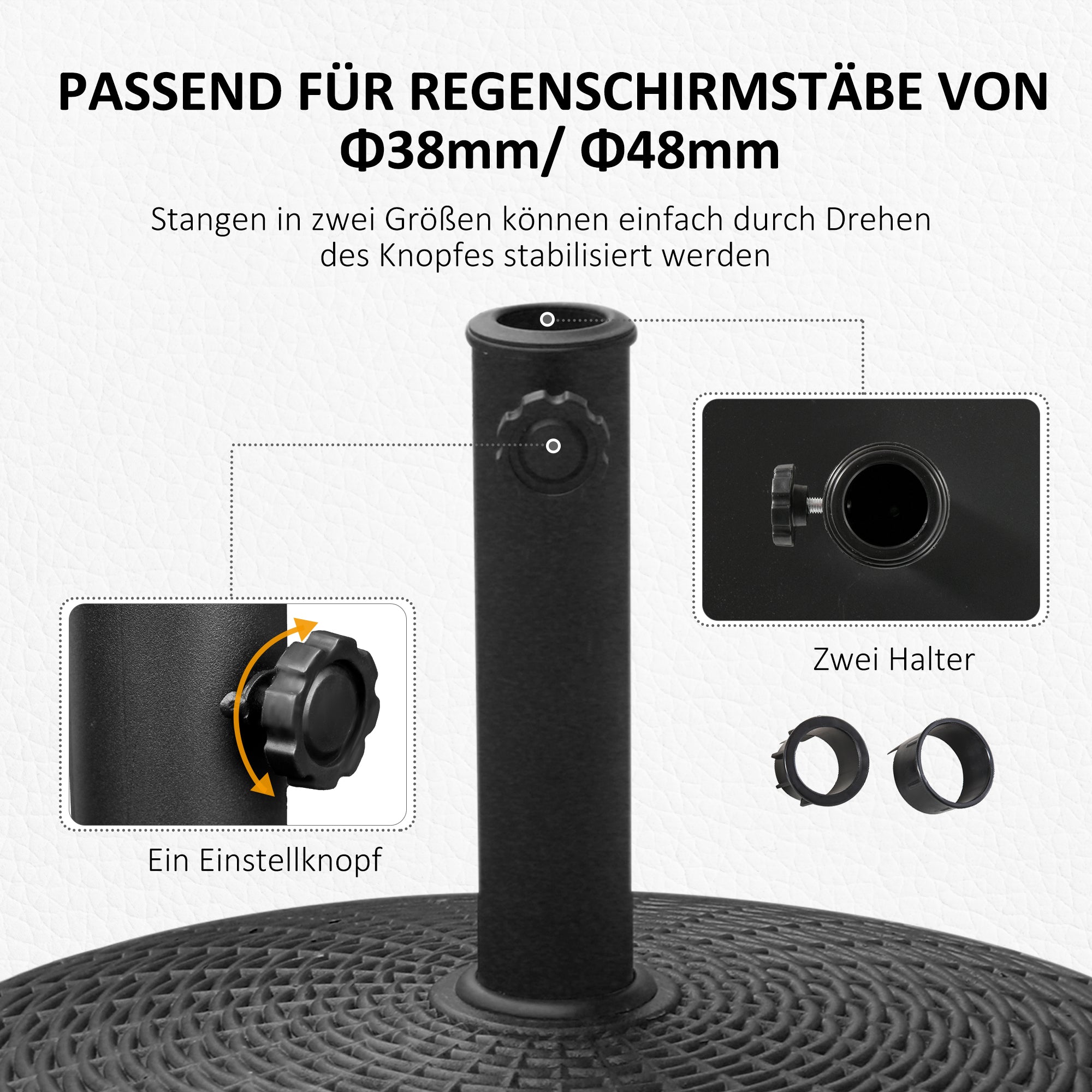 Outsunny Sonnenschirmständer 25kg Schirmständer mit Rollen rund Rattanoptik Ständer für Schirmstangen mit Ø38/48 mm Ständer für Garten, Balkon, Schwarz