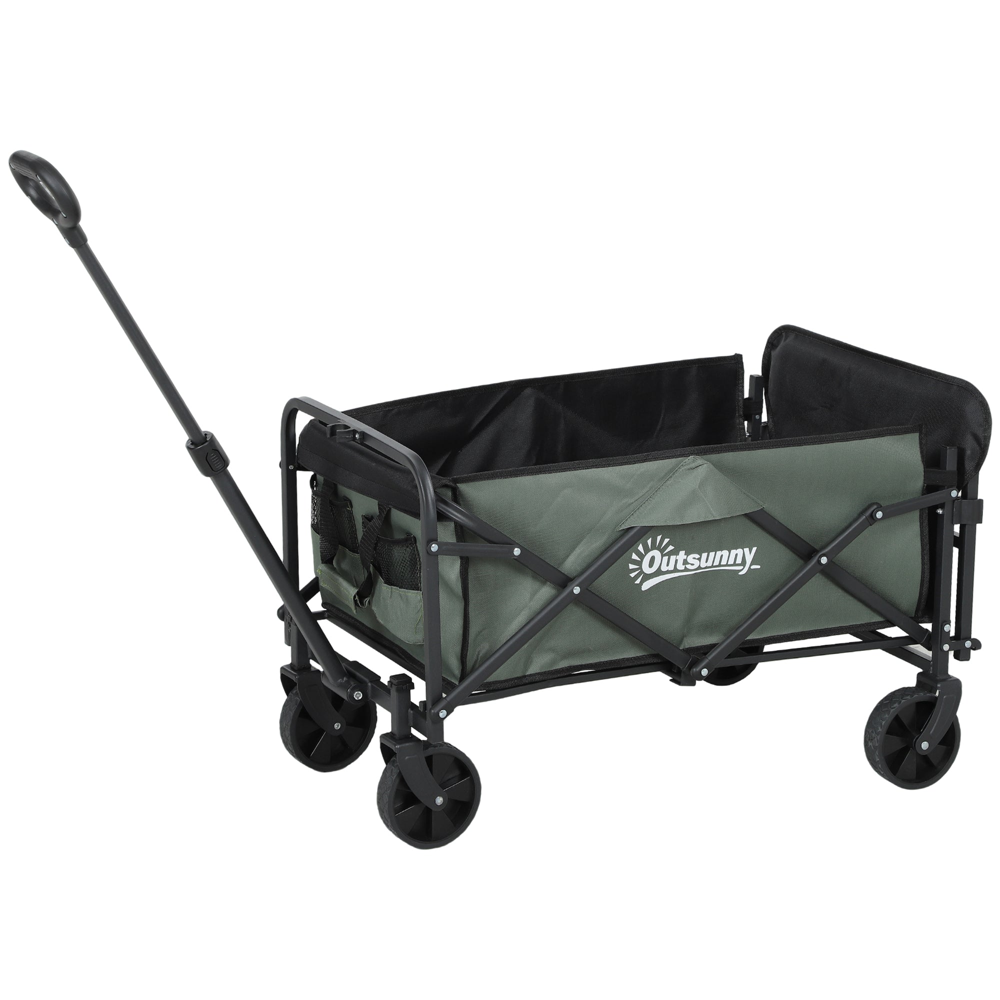 Outsunny Gartenwagen 90 kg belastbar, klappbar Transportwagen mit herausnehmbare Plane, Griff, Rädern 72 Liter Grün