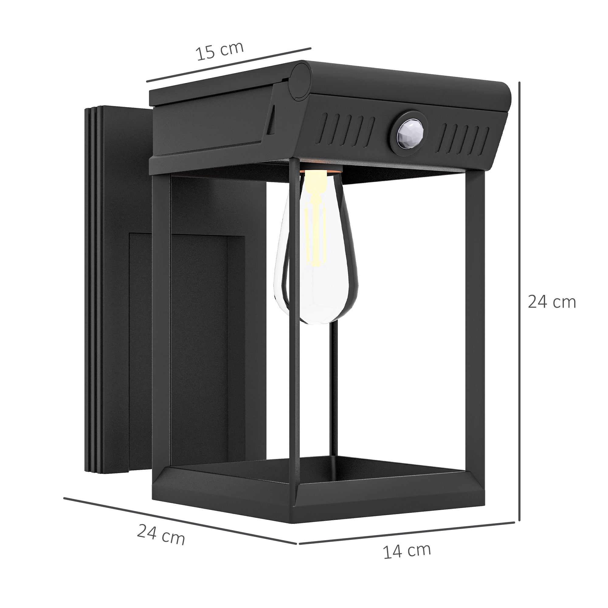 Outsunny Garten-Solarlicht Außenleuchte Solarlampe, wetterbeständig, Bewegungssensor, 14 cm x 24 cm x 24 cm, Schwarz