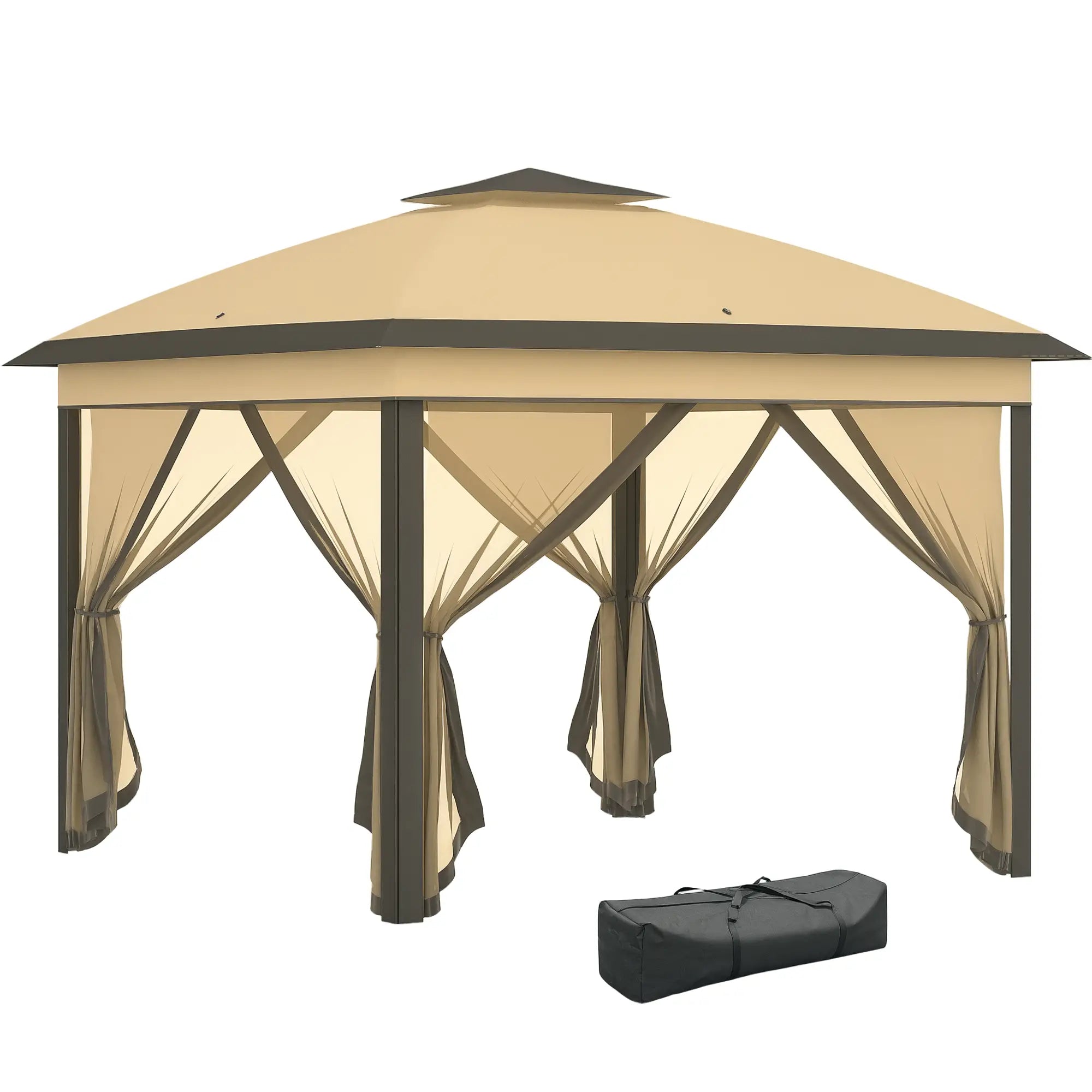 Faltpavillon 3,3x3,3?m mit Doppeldach & Seitenteilen, Beige