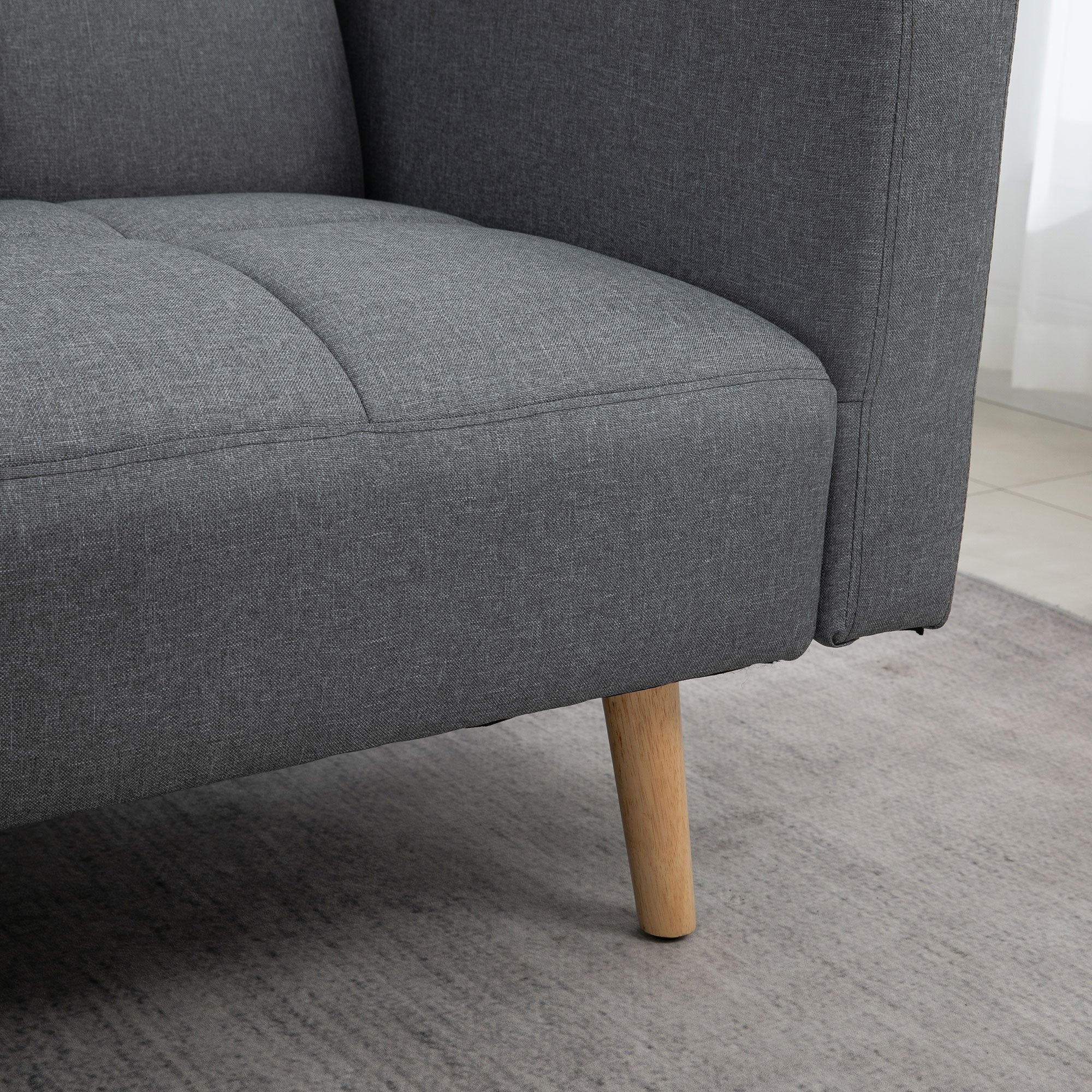 HOMCOM 2 in 1 Schlafsofa 205 x 88 cm Sofa mit Bettfunktion, Couch mit Sitzkissen, Leinenoptik Grau